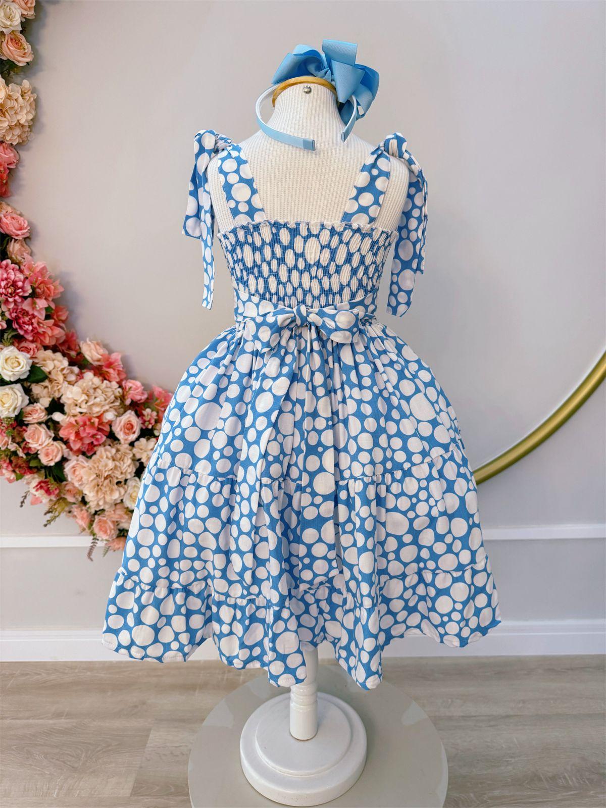 Vestido Infantil Primavera Verão Branco C/ Azul Bebê