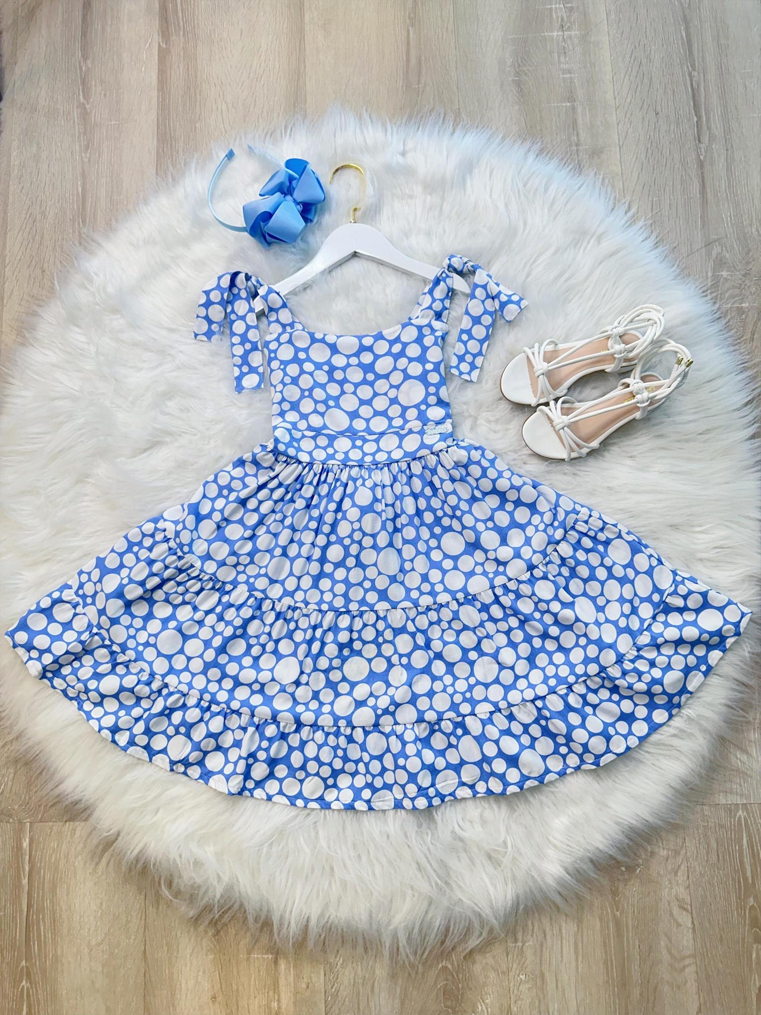Vestido Infantil Primavera Verão Branco C/ Azul Bebê