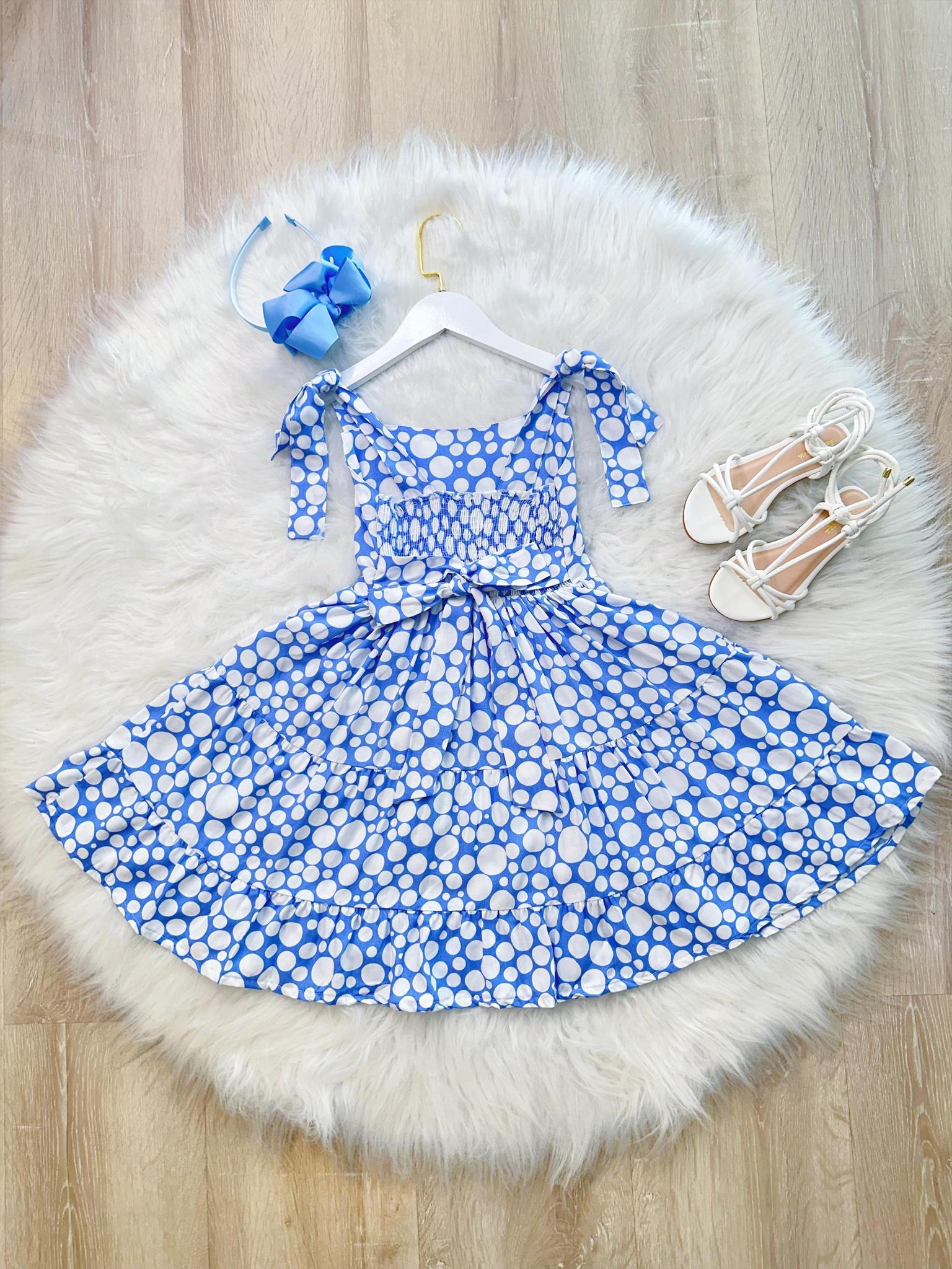 Vestido Infantil Primavera Verão Branco C/ Azul Bebê