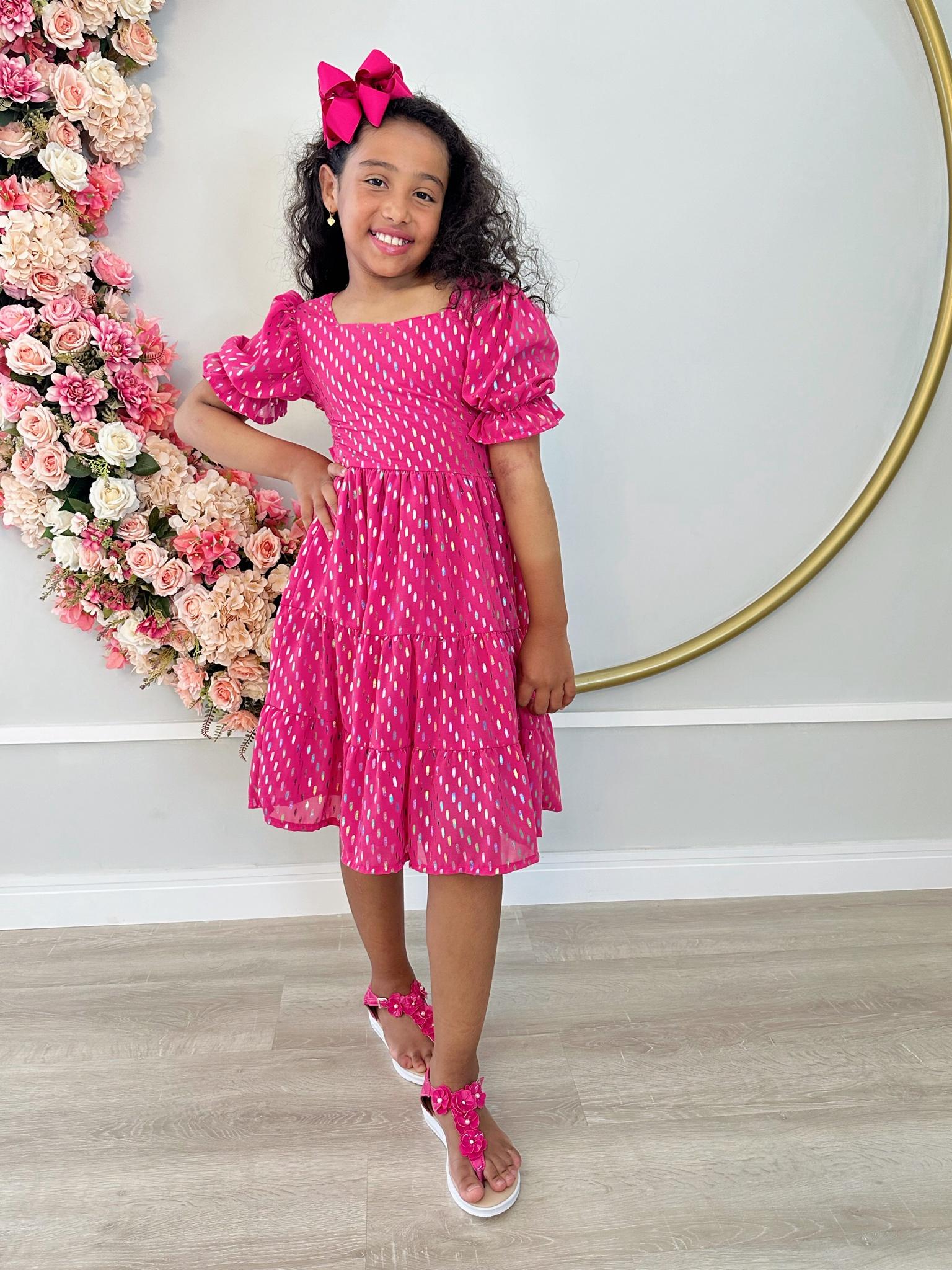 Vestido Infantil Primavera Verão Pink C/ Riscos Coloridos