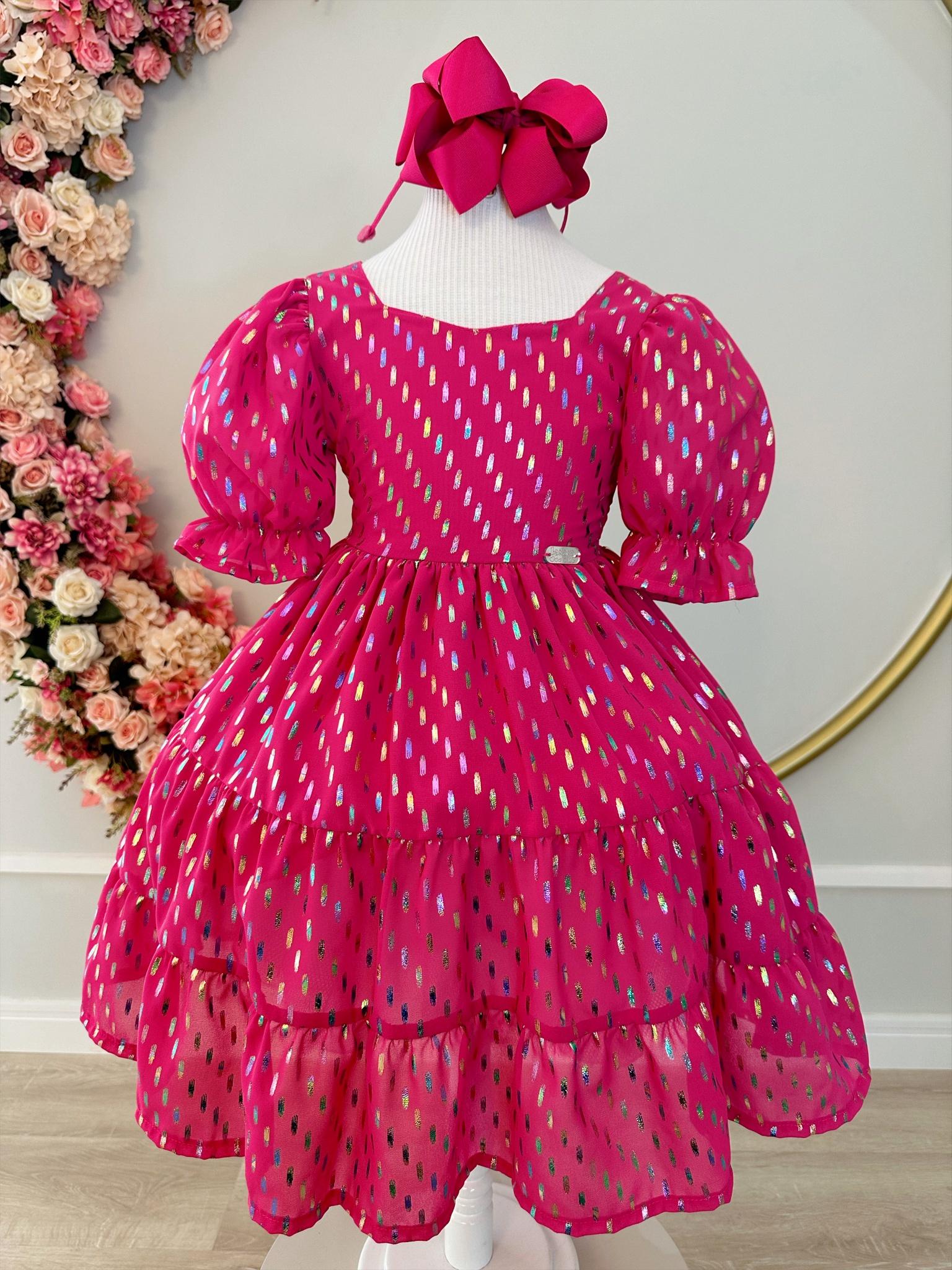 Vestido Infantil Primavera Verão Pink C/ Riscos Coloridos