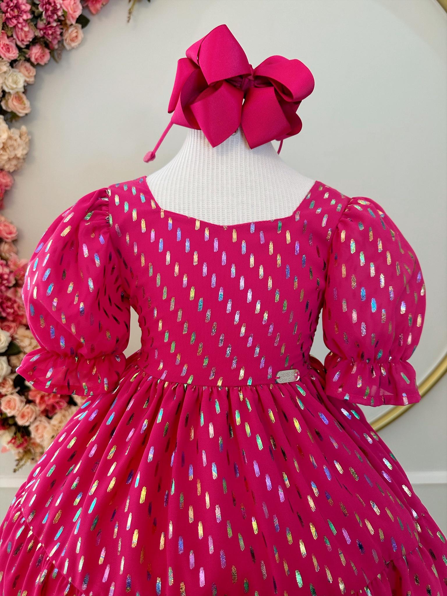 Vestido Infantil Primavera Verão Pink C/ Riscos Coloridos