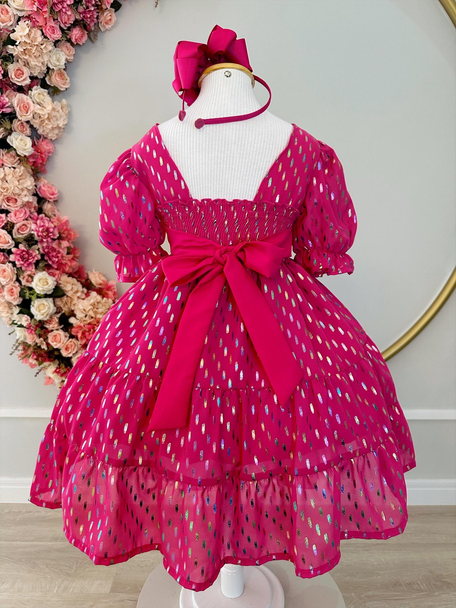 Vestido Infantil Primavera Verão Pink C/ Riscos Coloridos