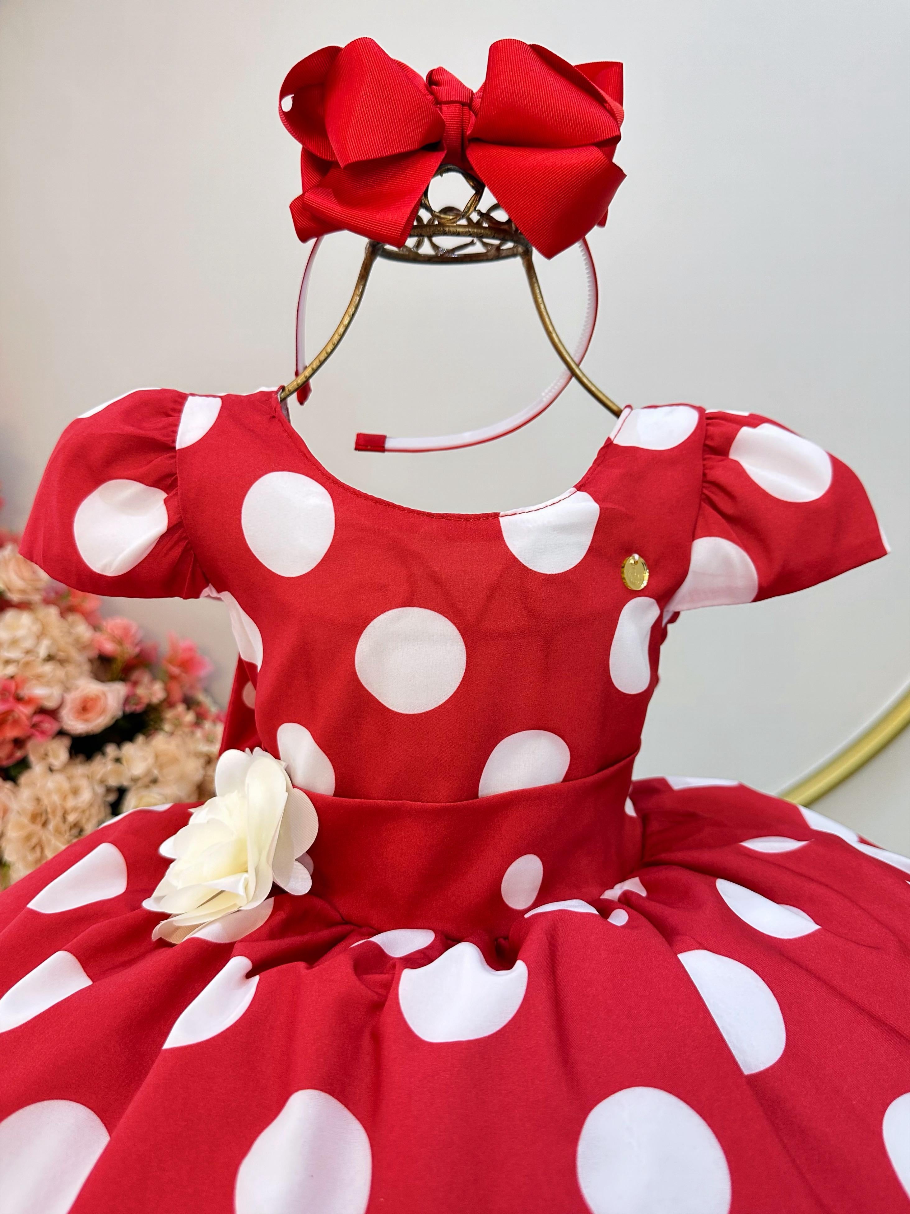 Vestido Infantil Vermelho C/ Broche de Flor Festas