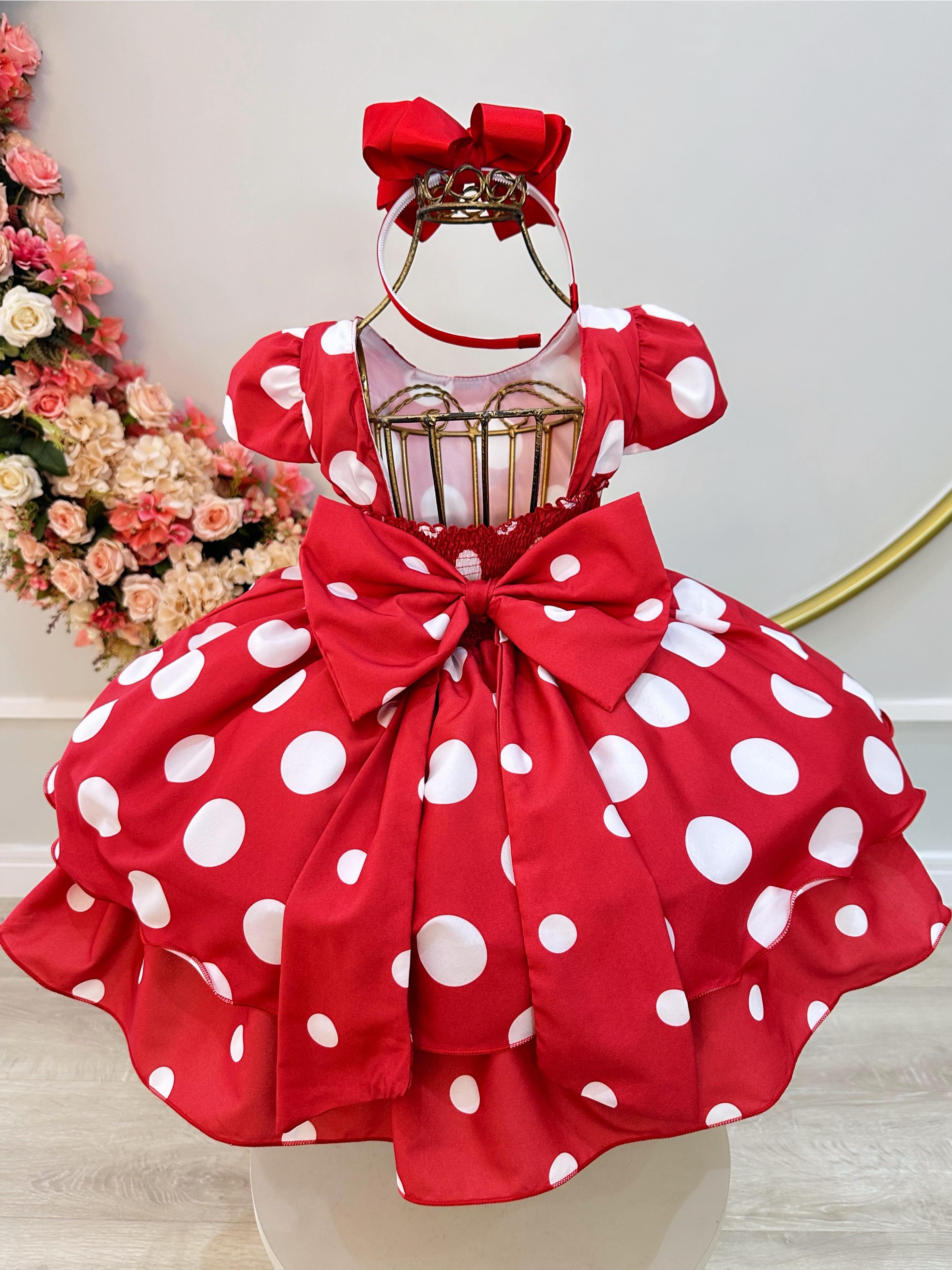 Vestido Infantil Vermelho C/ Broche de Flor Festas