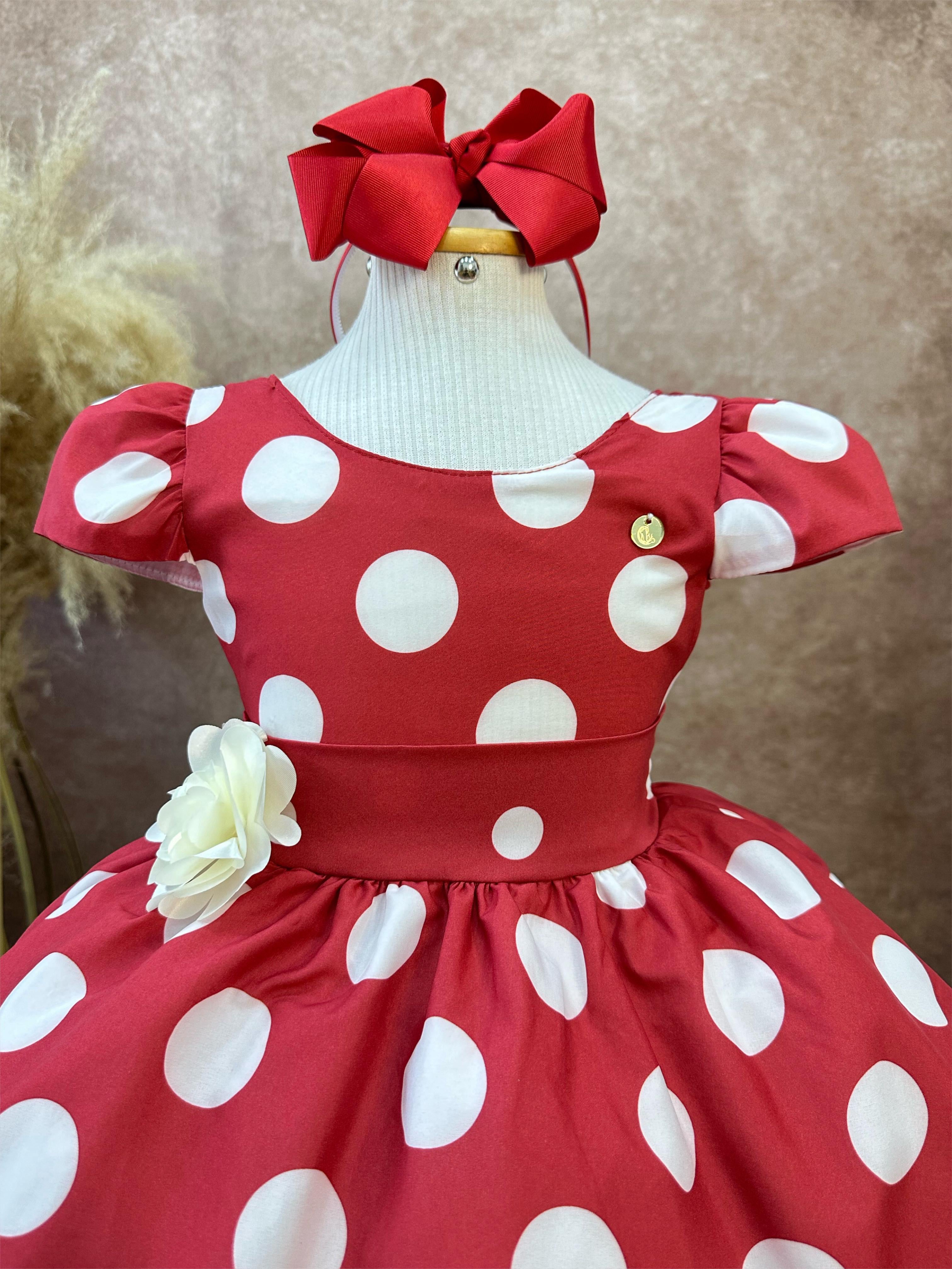 Vestido Infantil Vermelho C/ Broche de Flor Festas