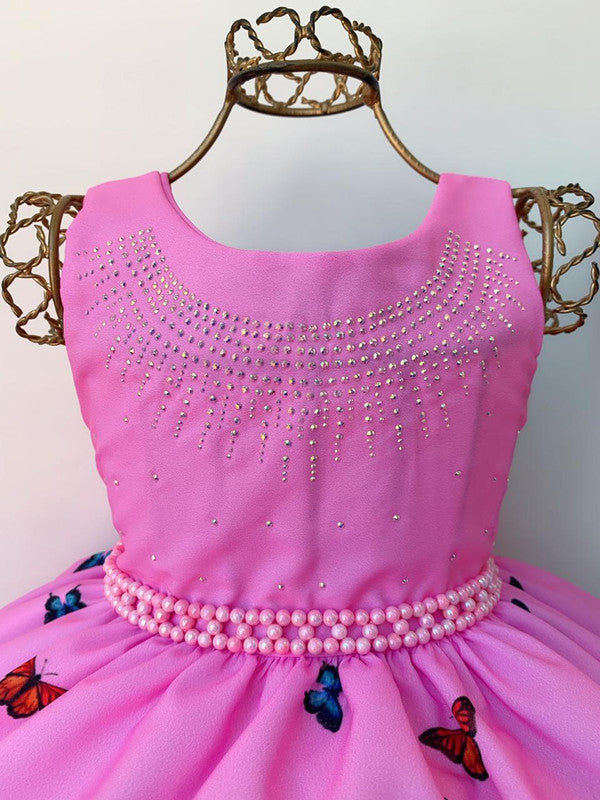 Vestido Infantil Jardim das Borboletas Rosa Luxo Festas