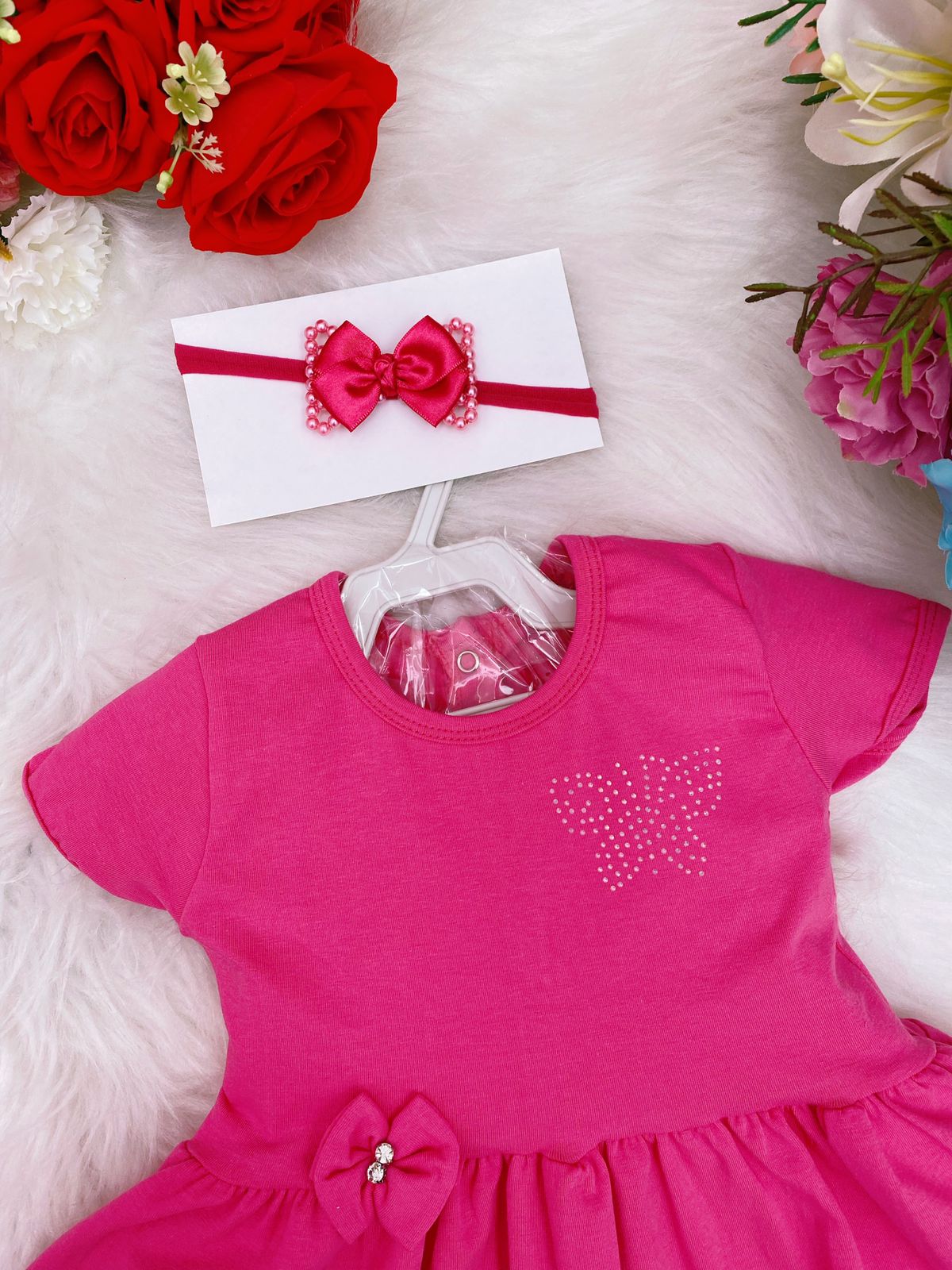 Vestido Infantil em Malha Pink Borboletas C/ Calcinha