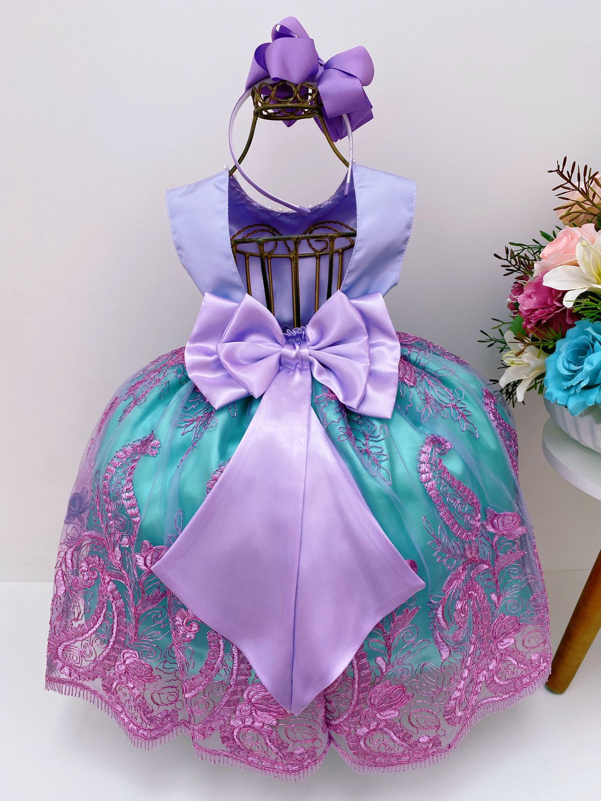 Vestido Infantil Ariel Princesa Pérolas Renda Brilho