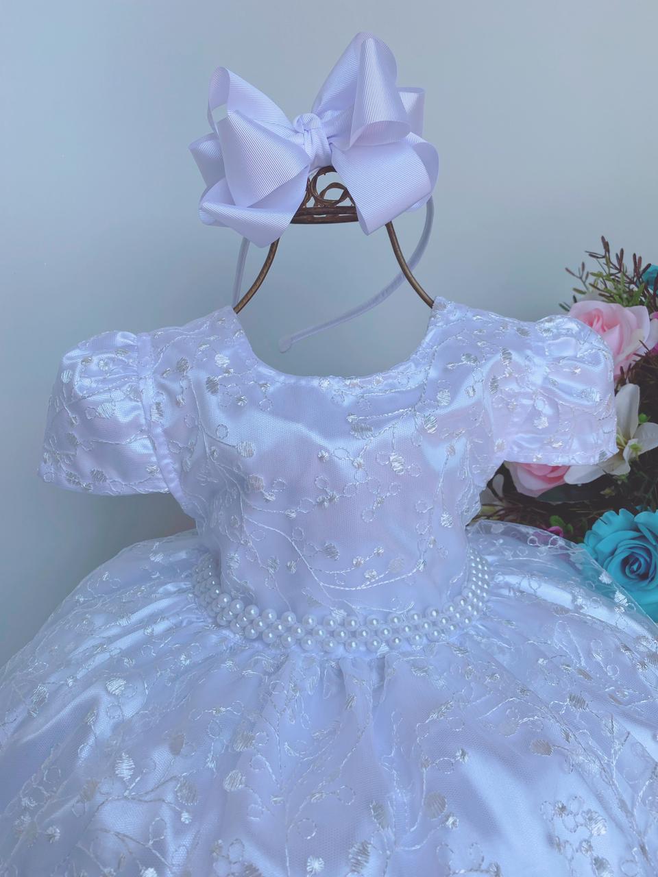 Vestido Infantil Branco Renda Luxo Realeza Pérolas