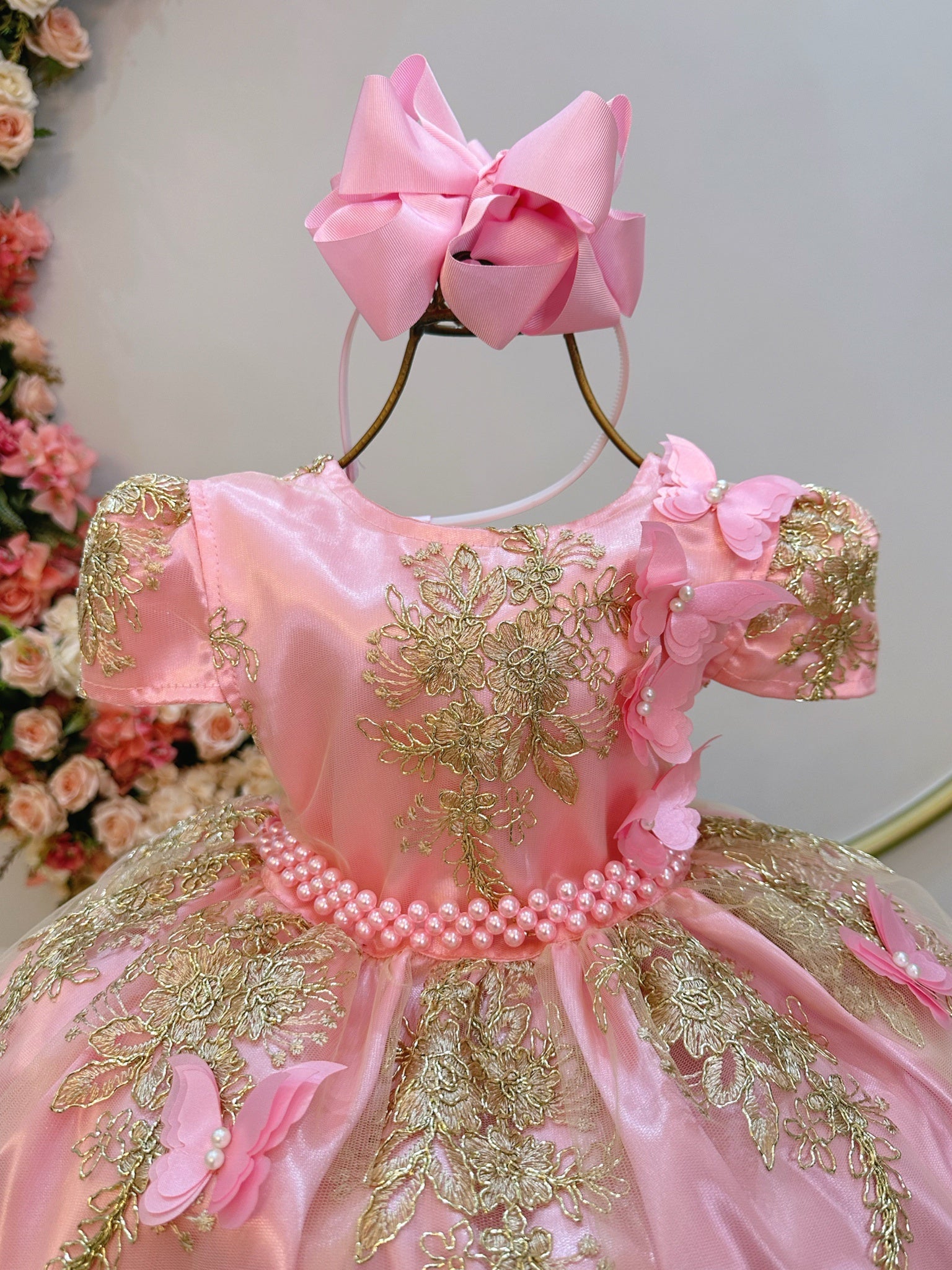 Vestido Infantil Rosa Jardim Encantado Com Renda Realeza