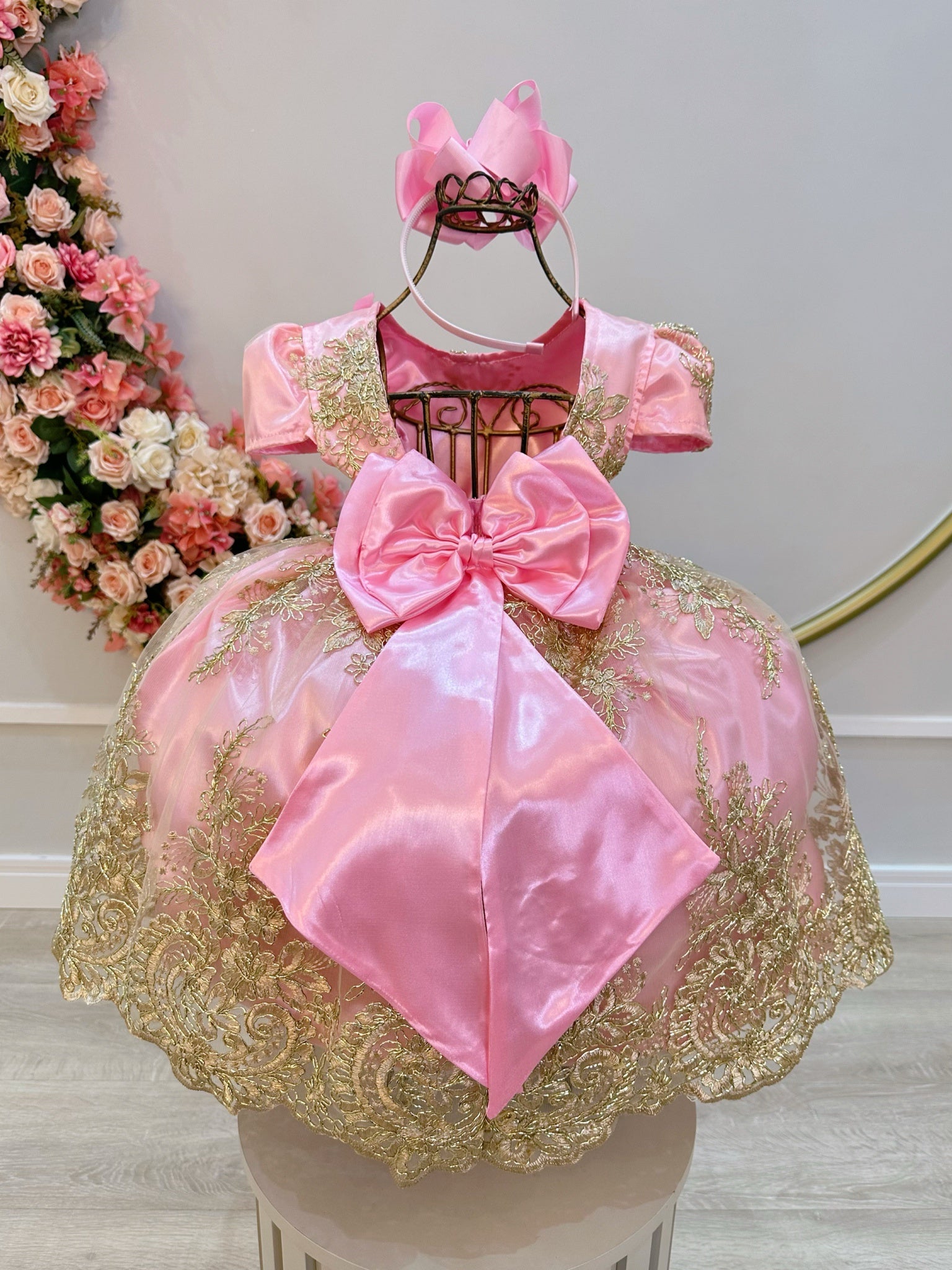 Vestido Infantil Rosa Jardim Encantado Com Renda Realeza