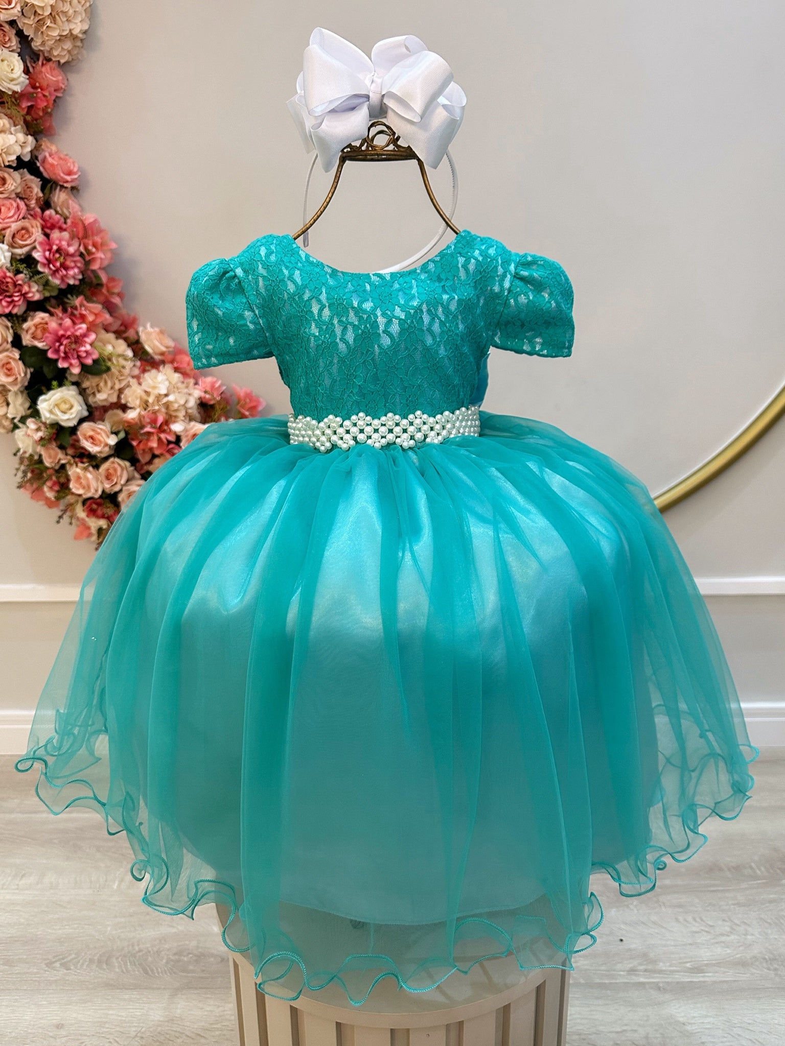 Vestido Infantil Verde Tule C/ Renda Luxo Casamento