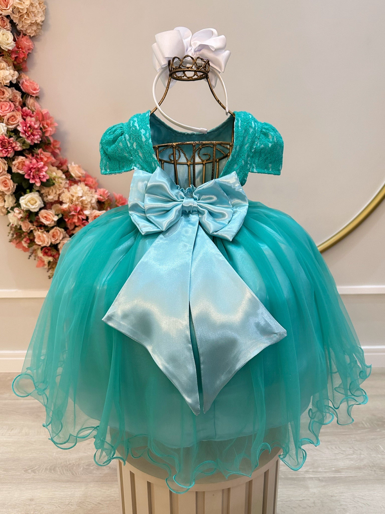 Vestido Infantil Verde Tule C/ Renda Luxo Casamento