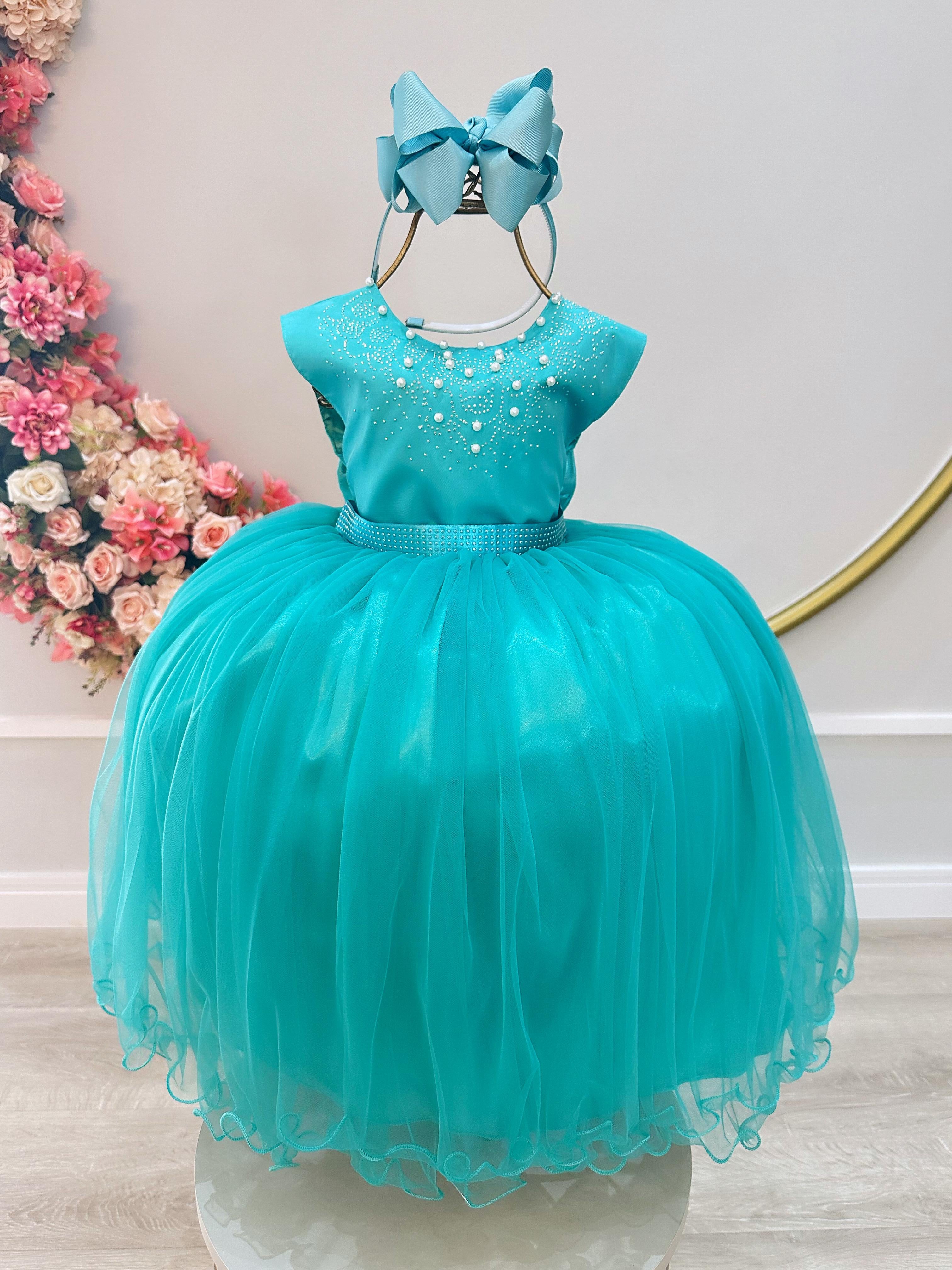 Vestido Infantil Verde Damas Pérolas Strass Luxo