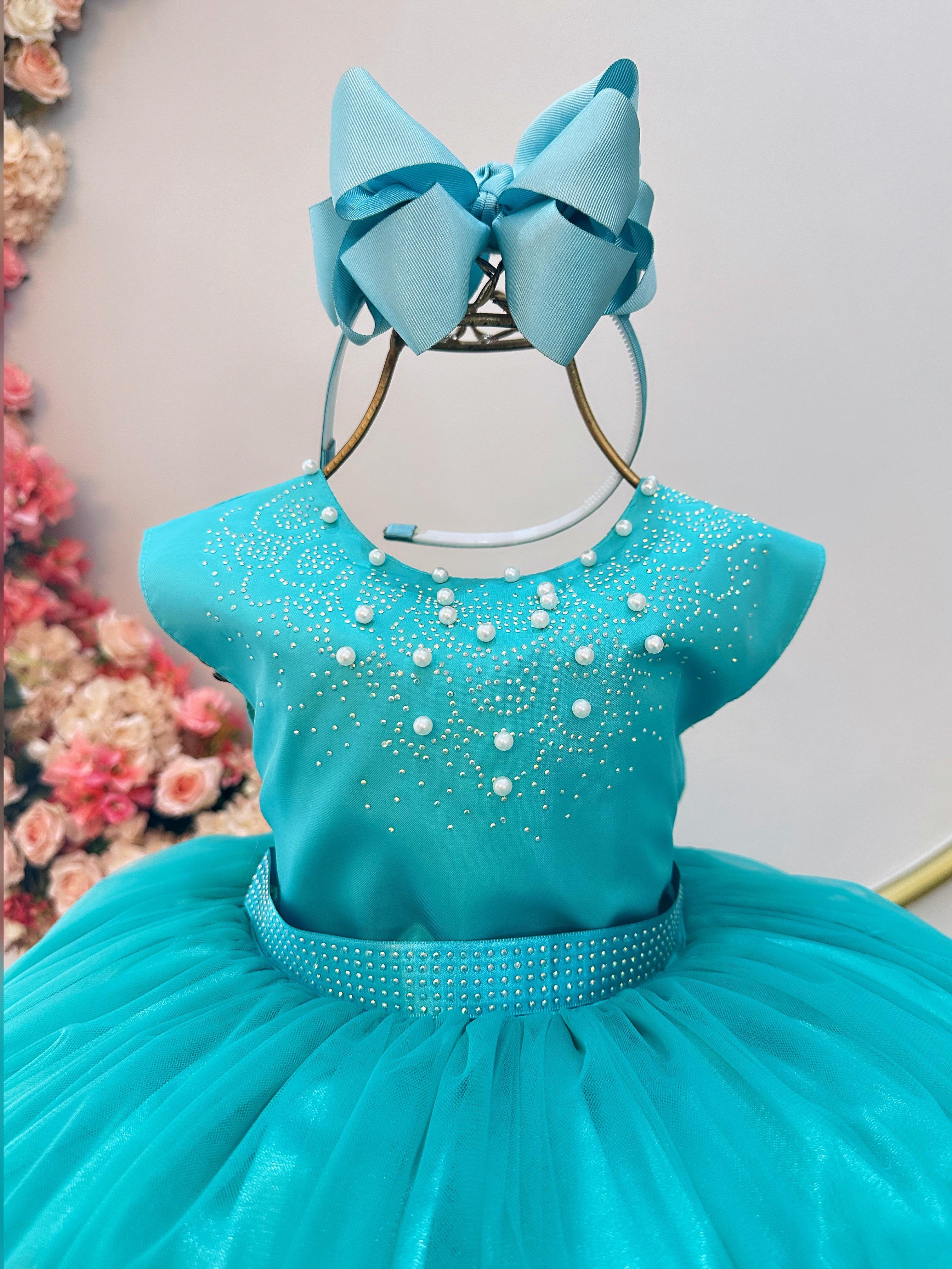 Vestido Infantil Verde Damas Pérolas Strass Luxo