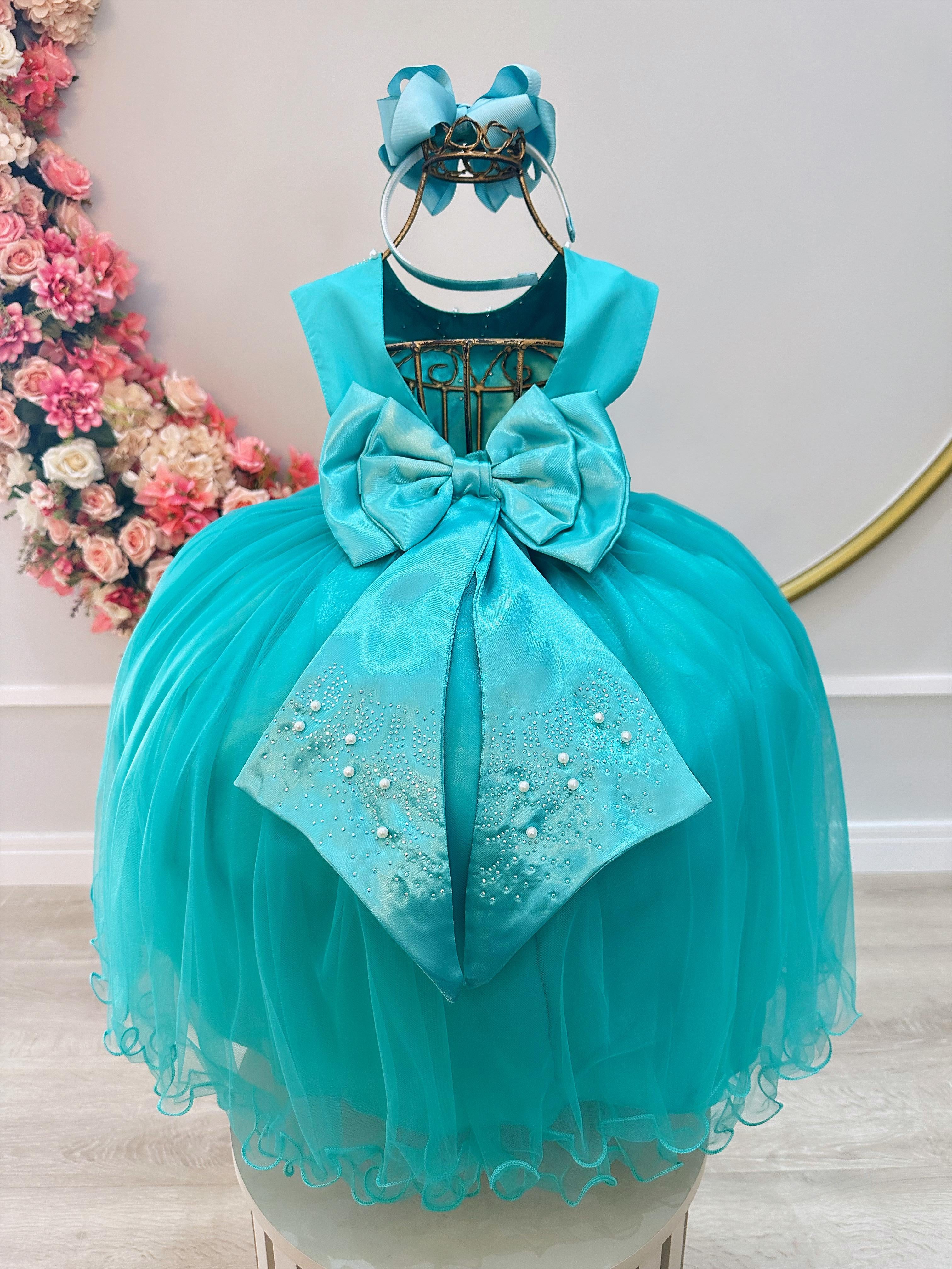 Vestido Infantil Verde Damas Pérolas Strass Luxo