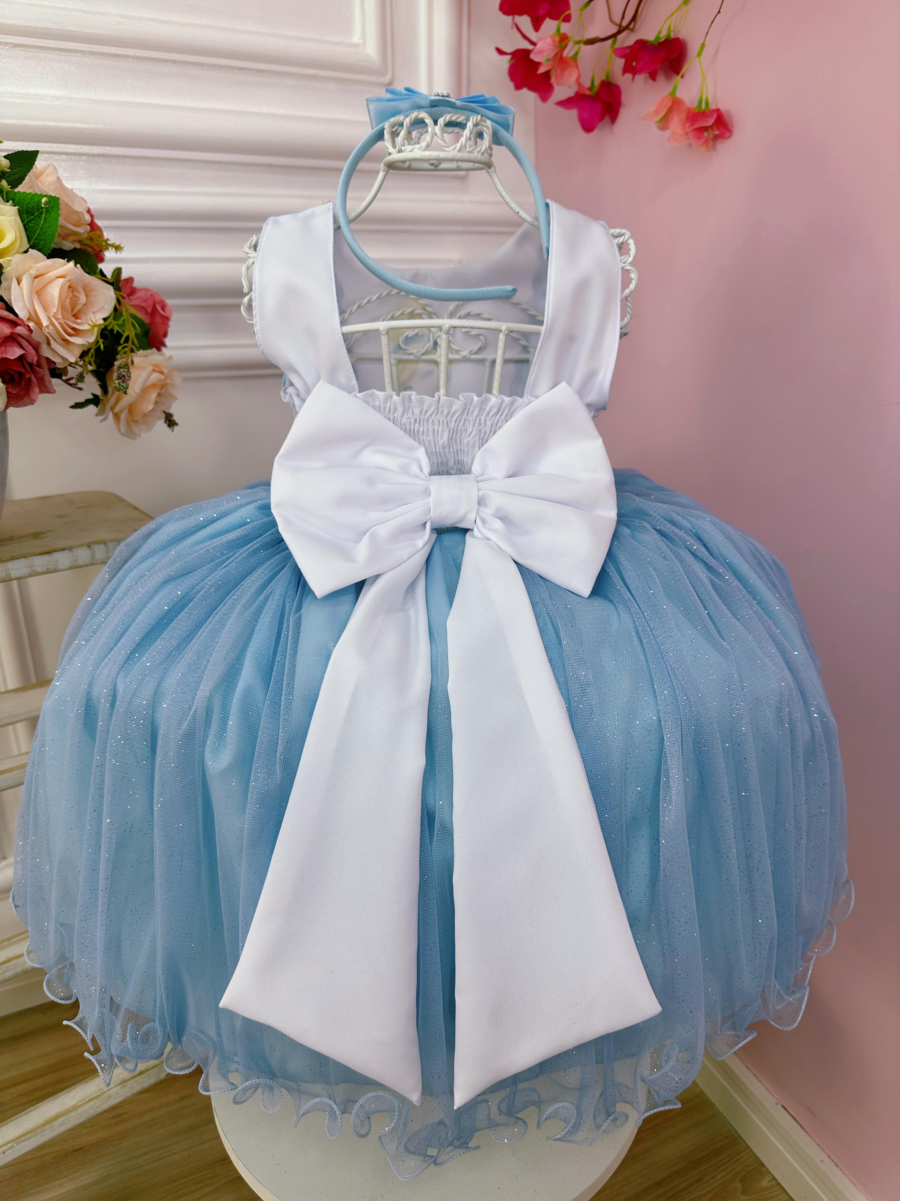 Vestido Infantil Cinderela Azul Brilho Festas Princesa