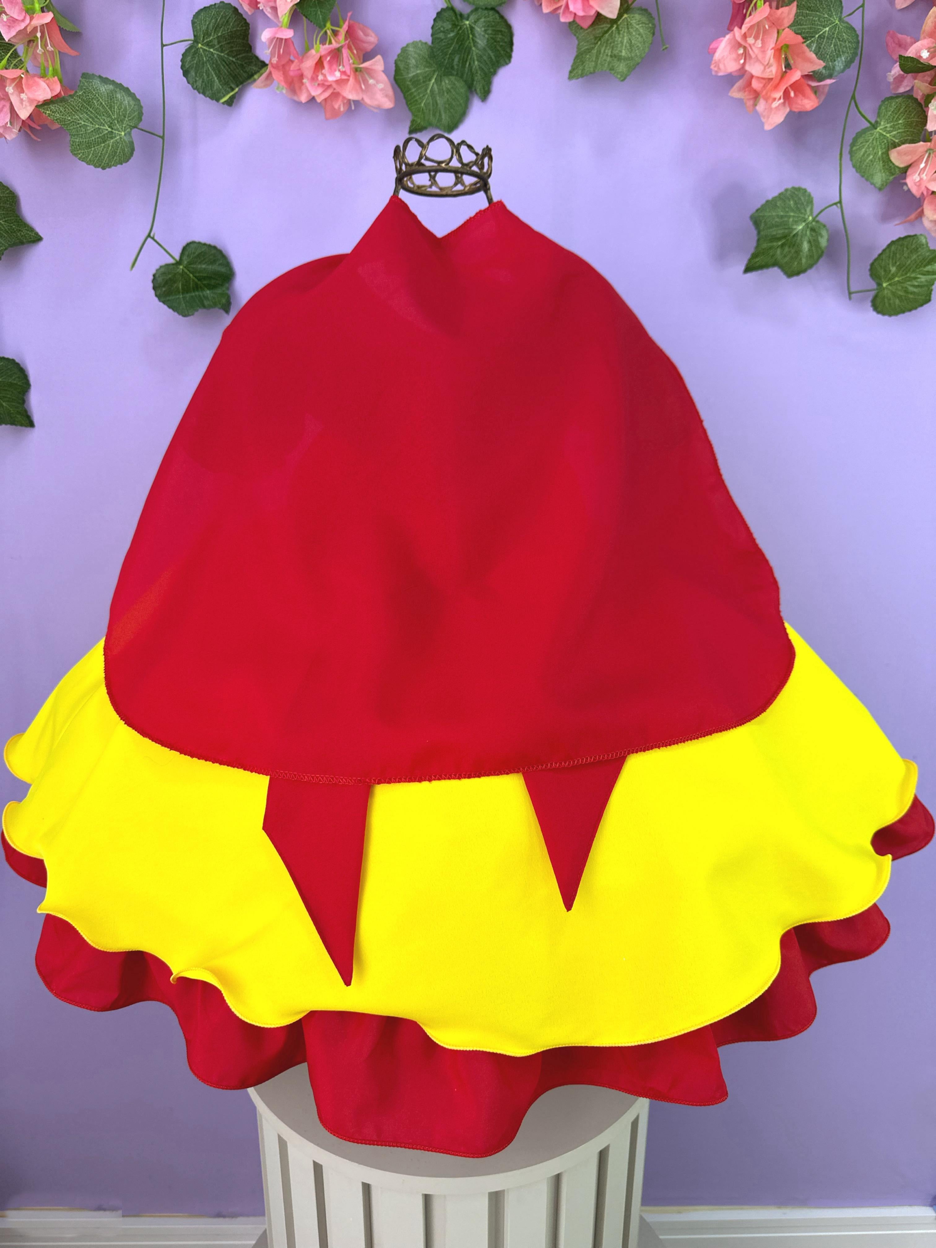 Vestido Infantil Branca de Neve Amarela Com Capa Festas