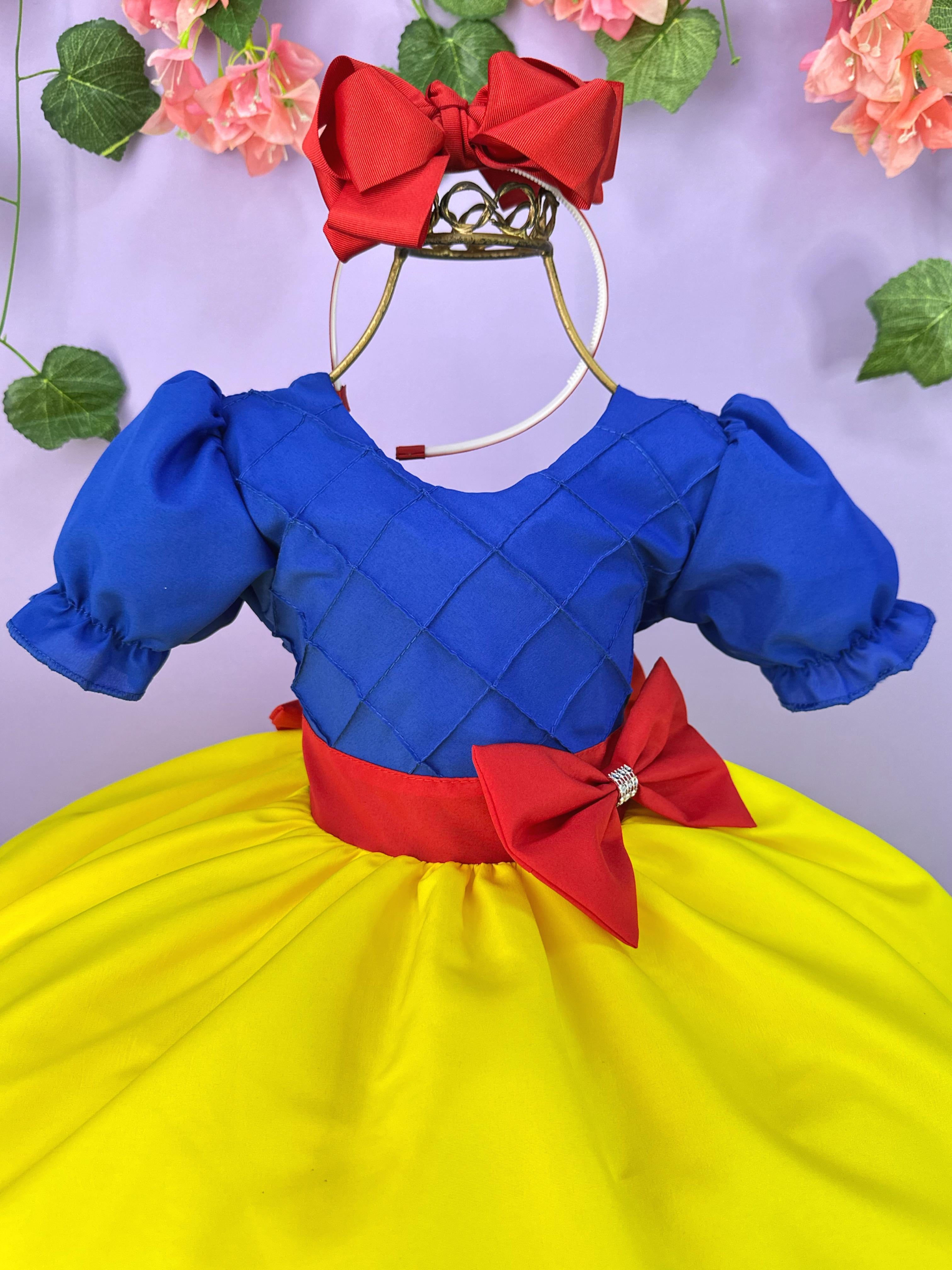 Vestido Infantil Branca de Neve Amarela Com Capa Festas