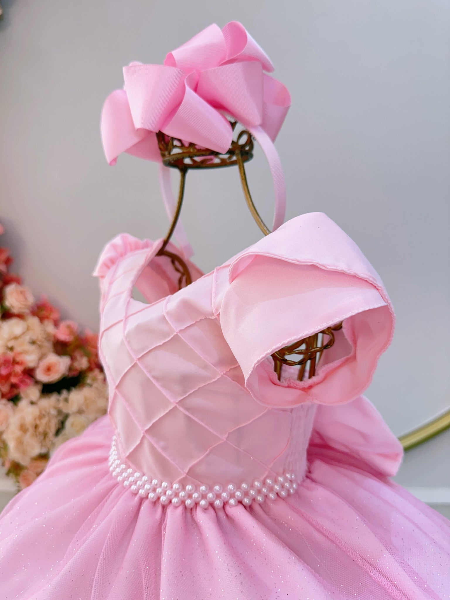 Vestido Infantil Rosa Claro C/ Busto Nervura Festas Daminhas