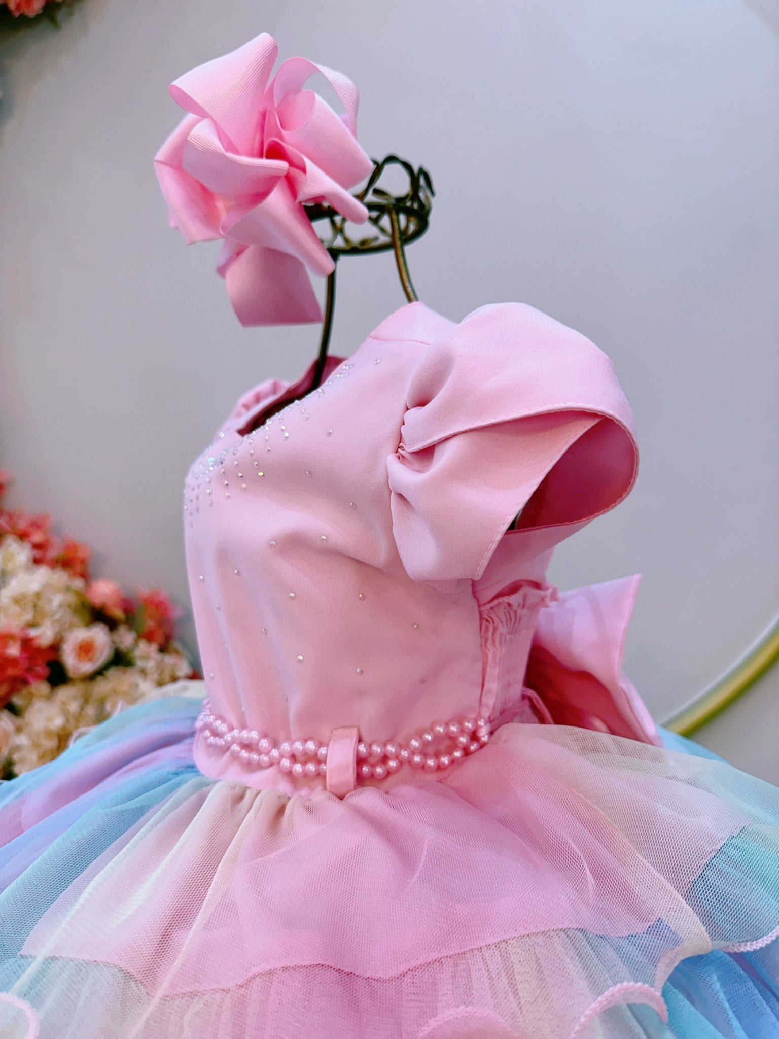Vestido Infantil Rosa Arco Iris Chuva de Amor Festas