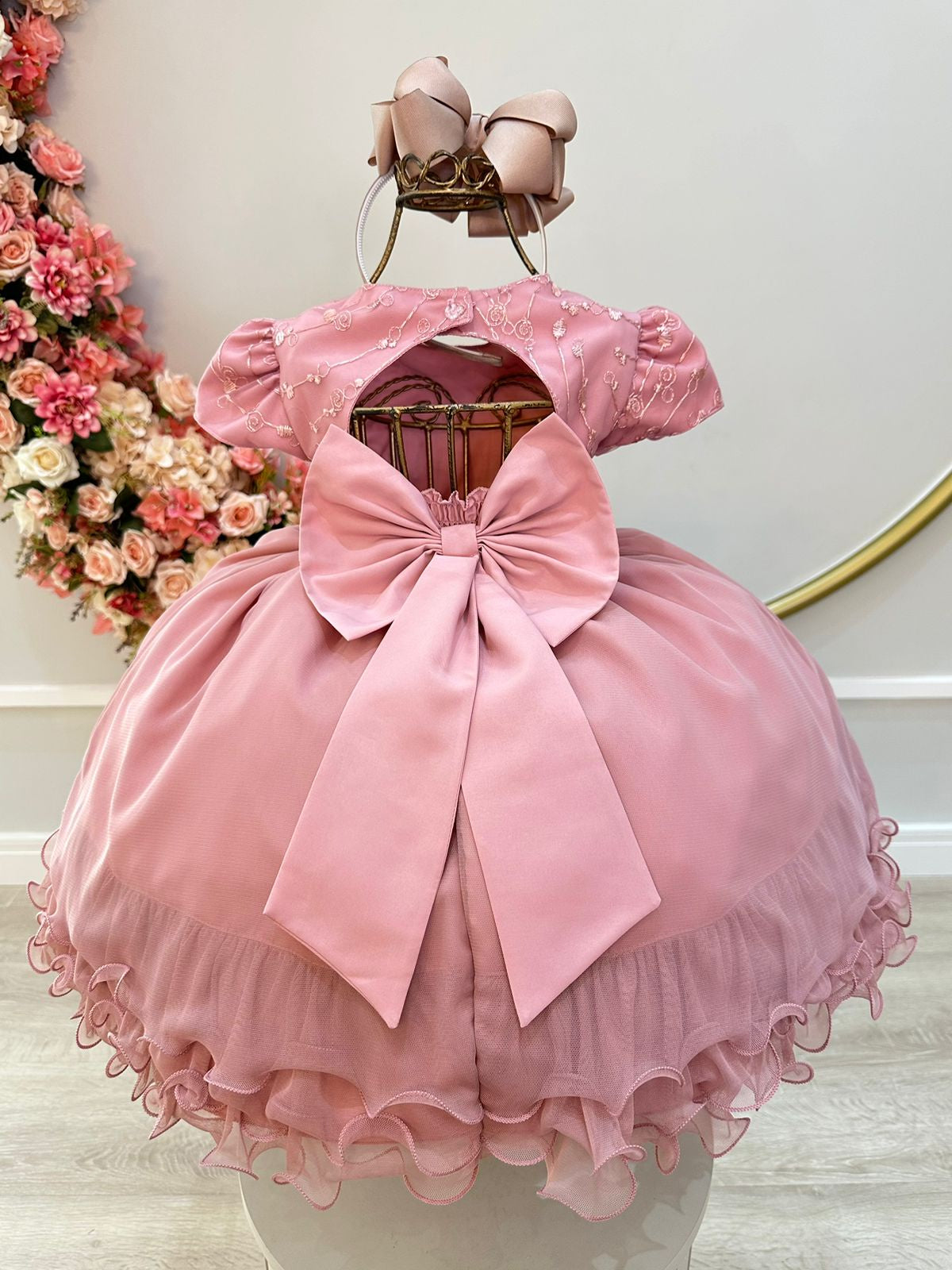 Vestido Infantil Rose Busto C/ Renda e Saia Com Babados