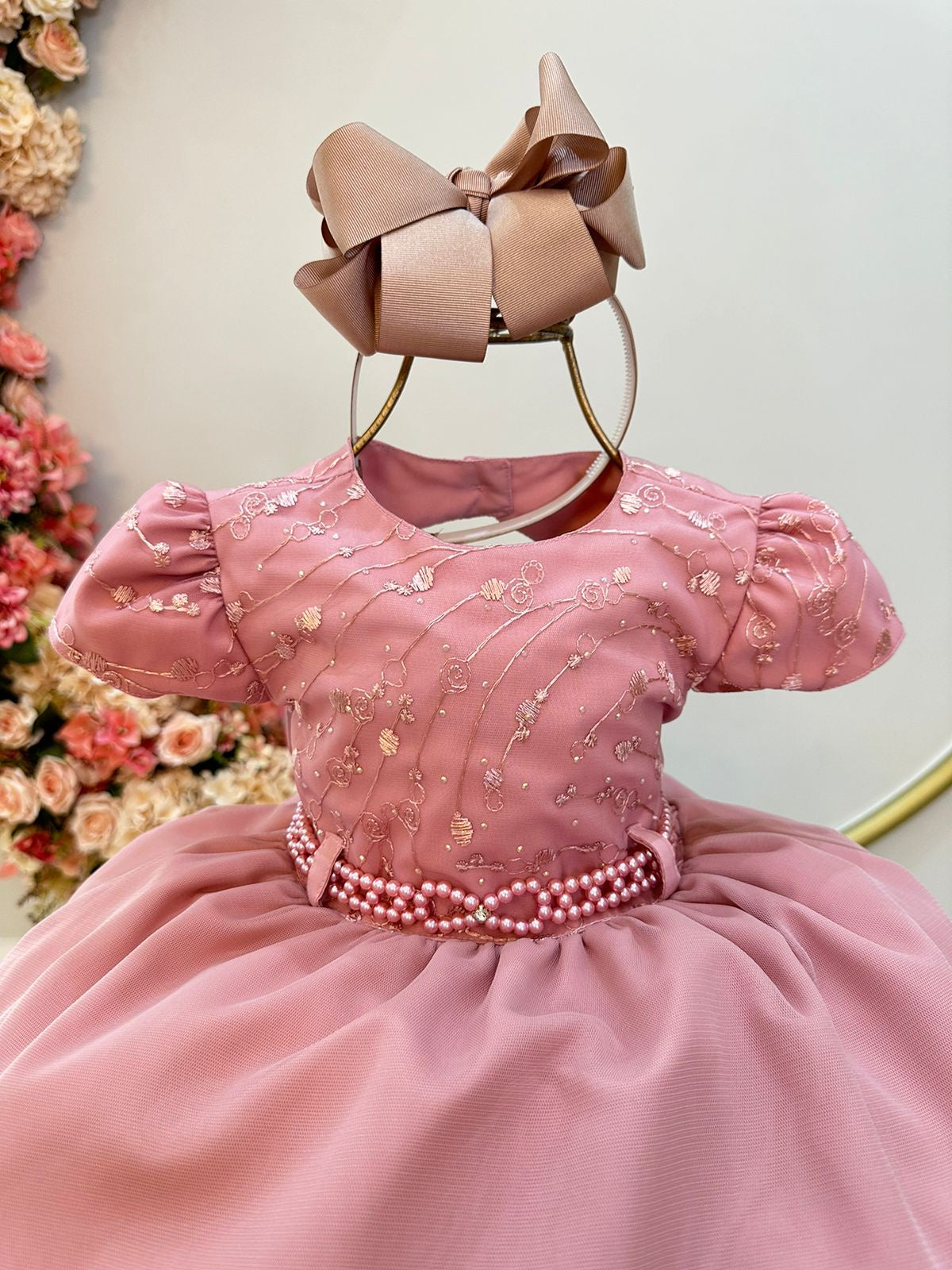 Vestido Infantil Rose Busto C/ Renda e Saia Com Babados