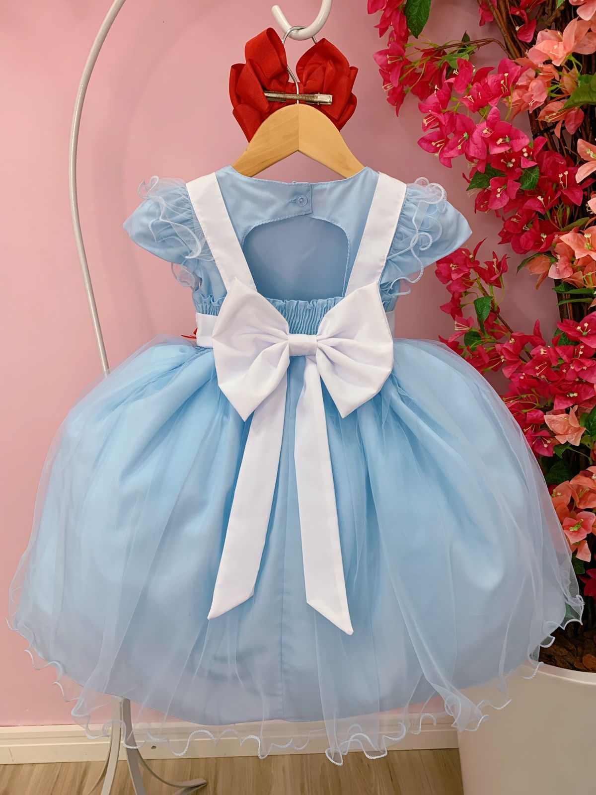 Vestido Infantil Azul Alice no País das Maravilhas Luxo