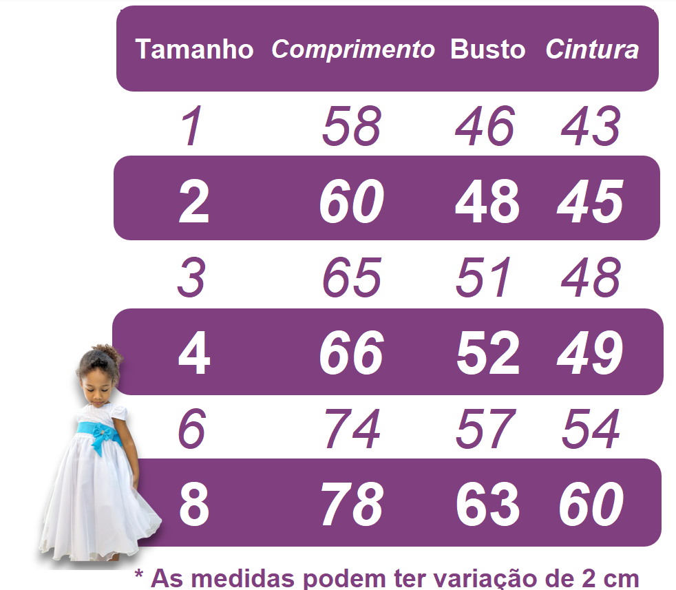 Vestido Infantil Branco C/ Cinto de Pérolas e Busto Damas
