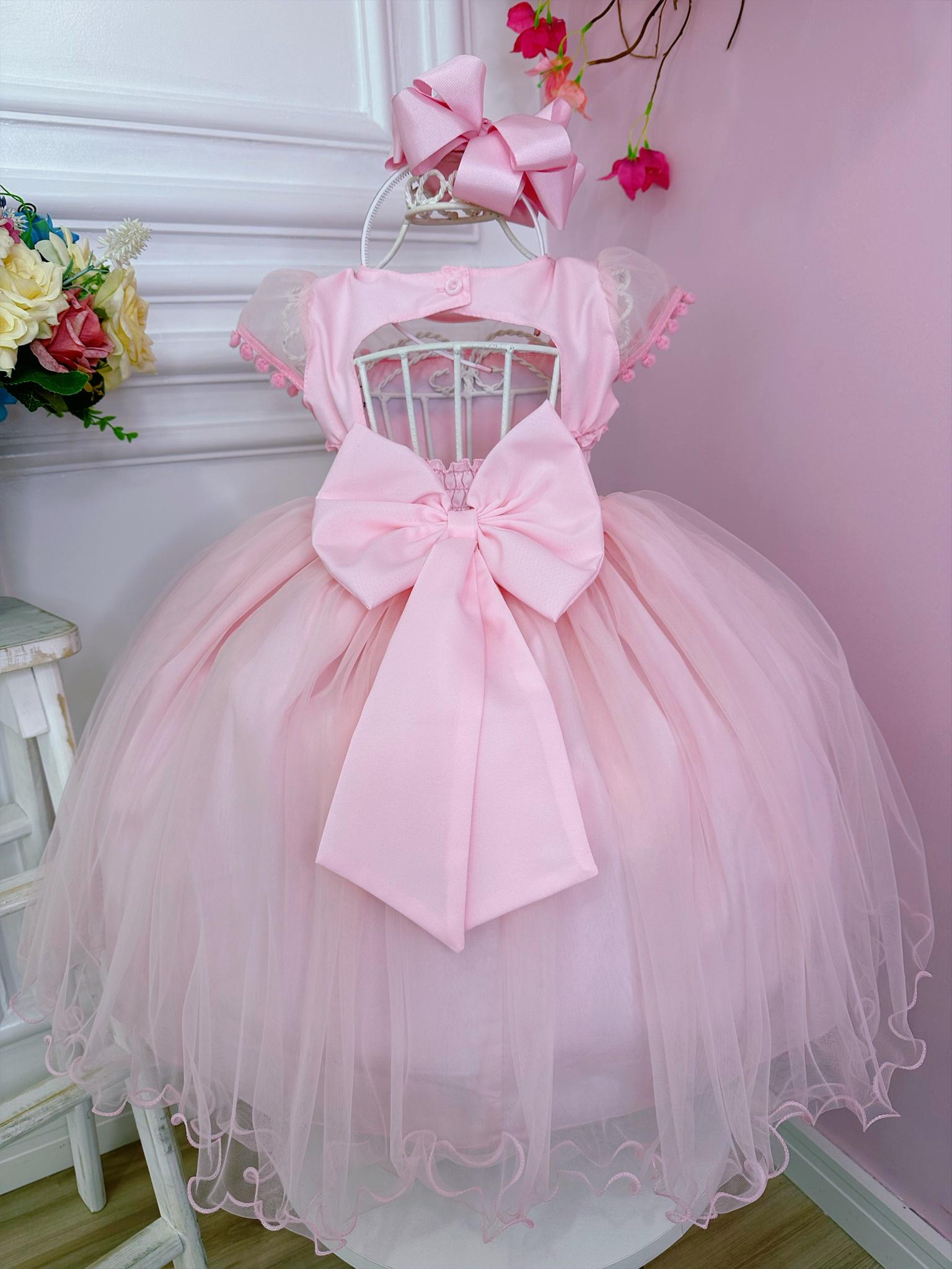 Vestido Infantil Chuva de Amor Busto Nervura C/ Pompons