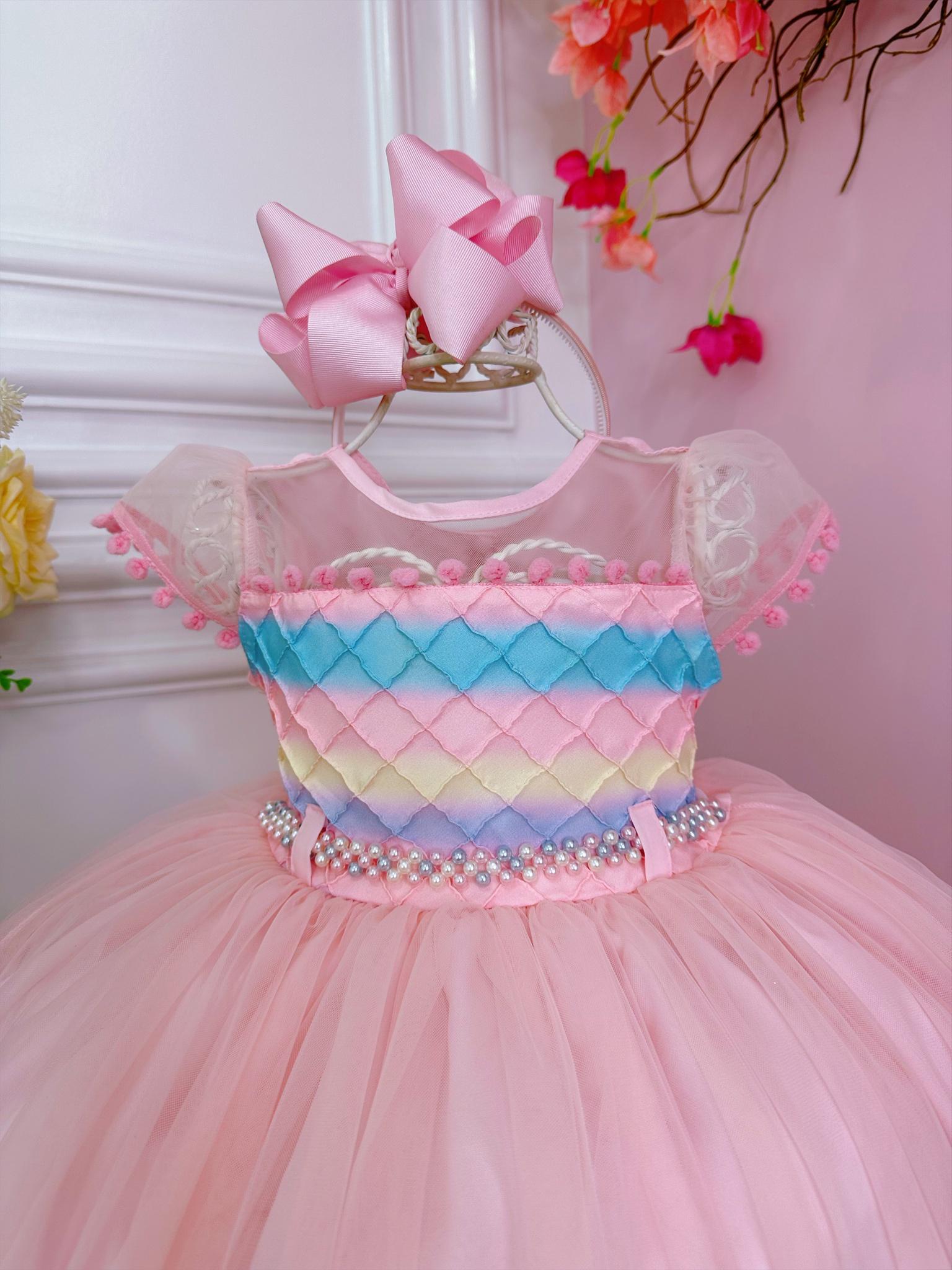 Vestido Infantil Chuva de Amor Busto Nervura C/ Pompons