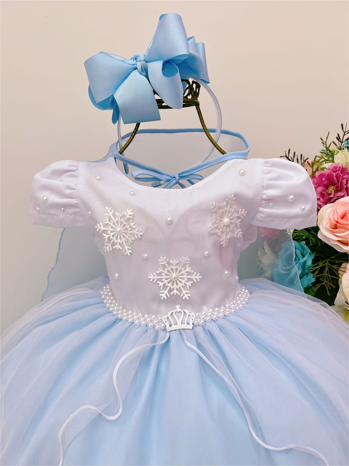 Vestido Infantil Frozen Com Capa Pérolas Festas De Princesas