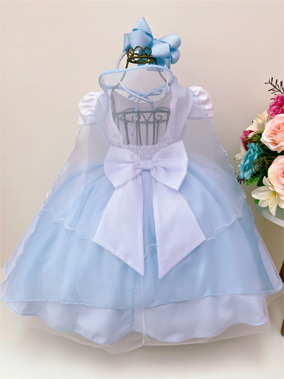 Vestido Infantil Frozen Com Capa Pérolas Festas De Princesas
