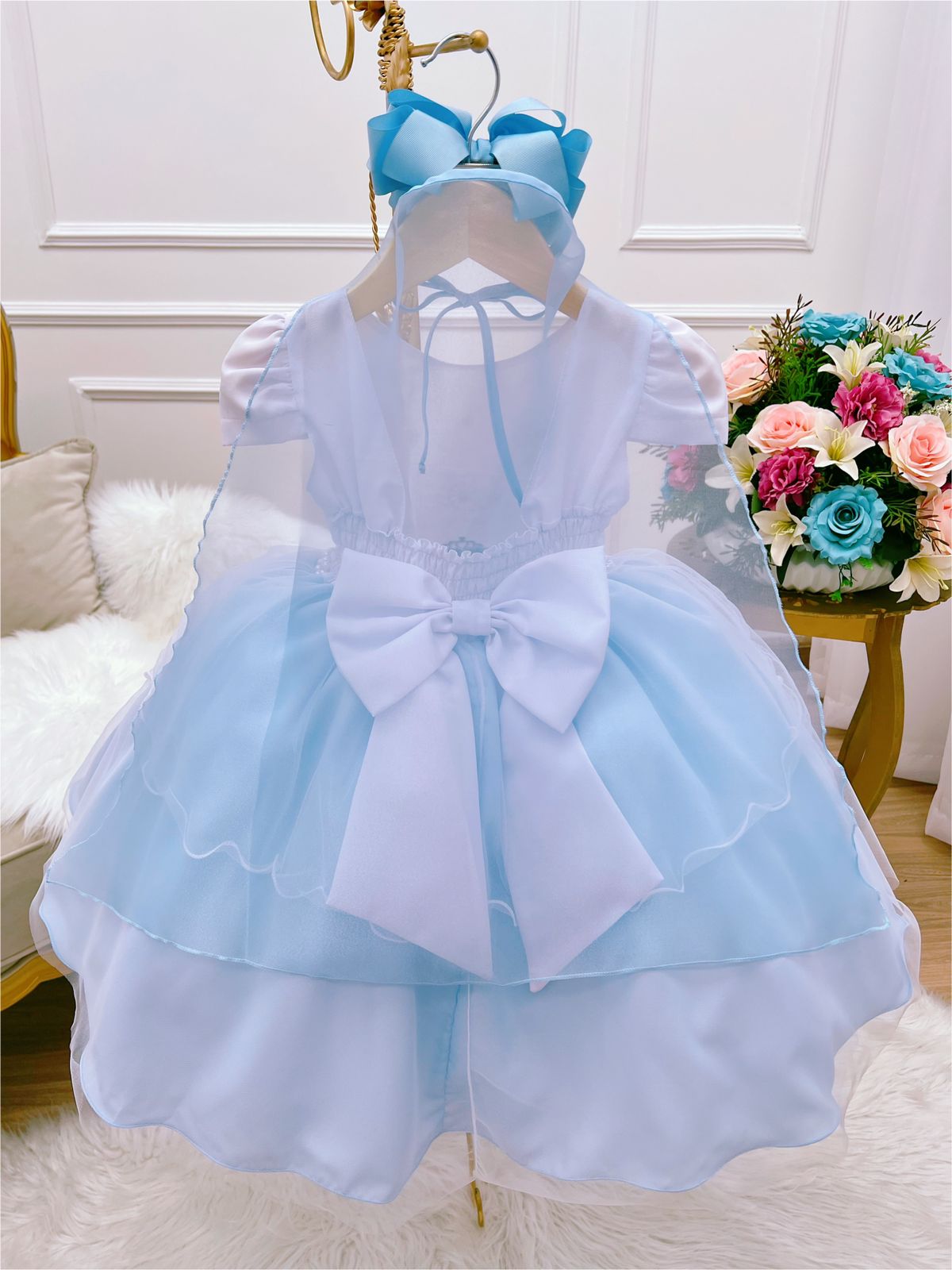 Vestido Infantil Frozen Com Capa Pérolas Festas De Princesas