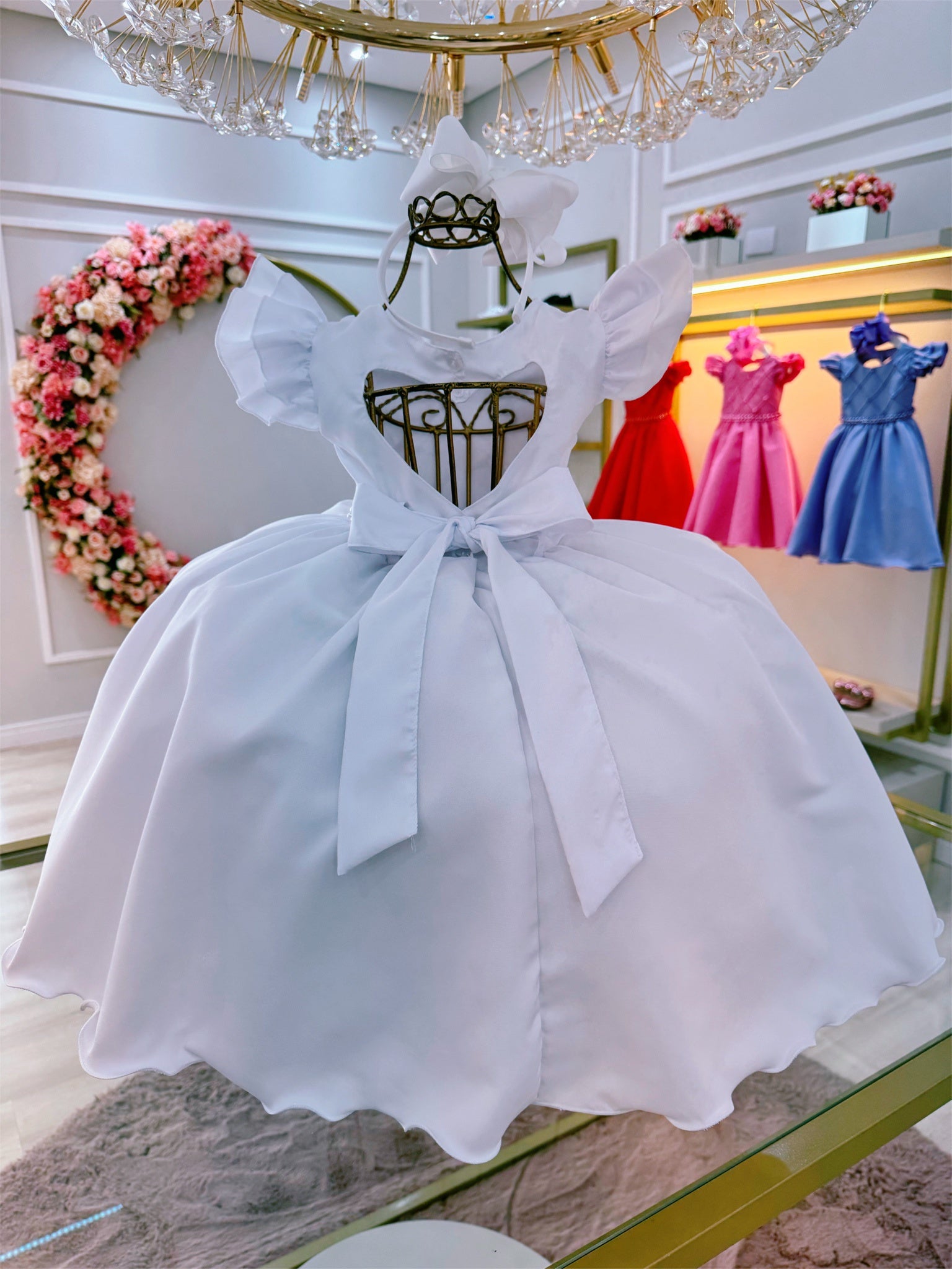 Vestido Infantil Branco Busto Nervura C/ Pérolas Casamentos