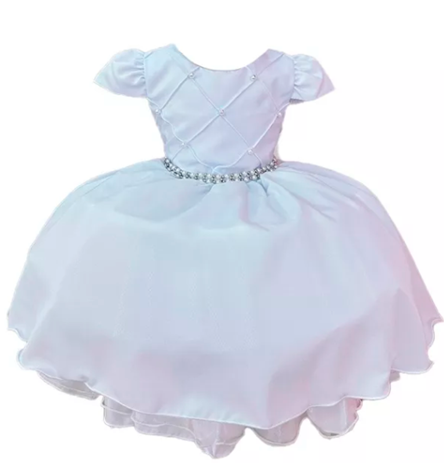 Vestido Infantil Branco Cinto Pérolas Damas Casamento Luxo