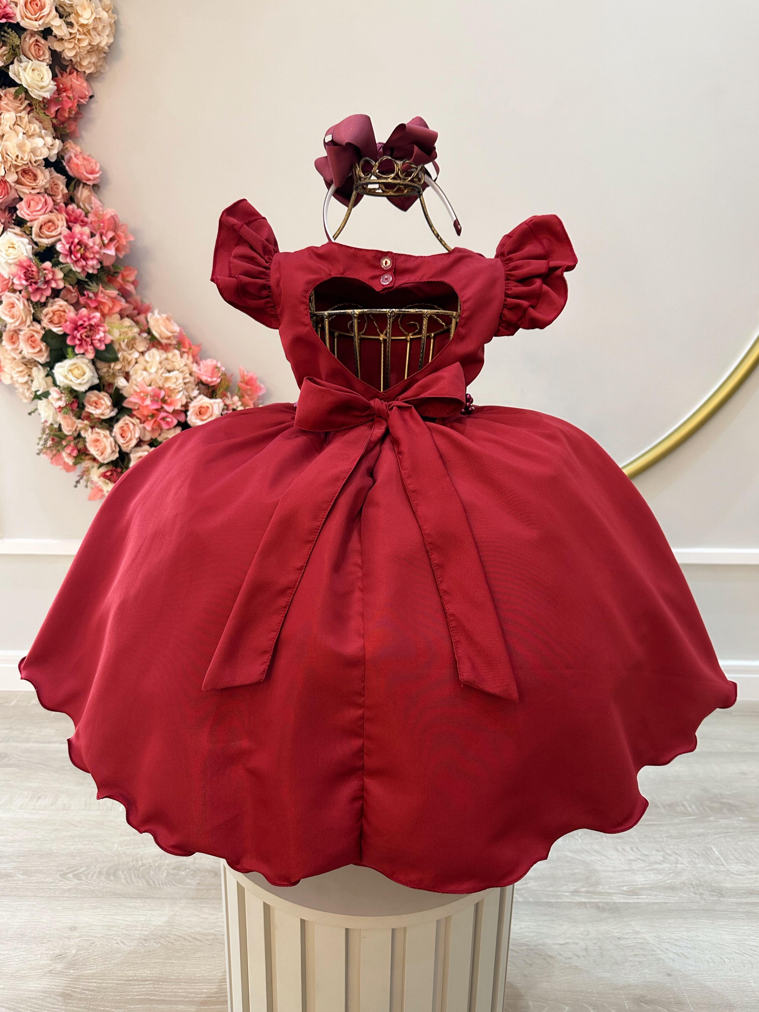 Vestido Infantil Marsala Busto Nervura C/ Pérolas Casamentos