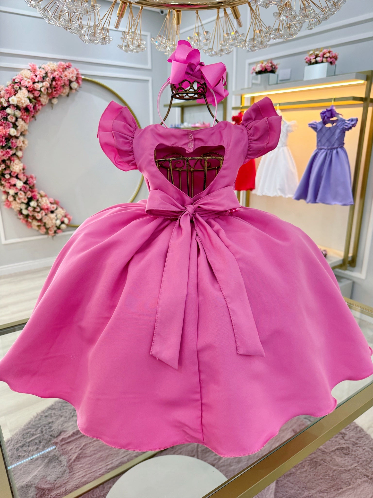 Vestido Infantil Rosa Chiclete Busto C/ Pérolas Nervura 