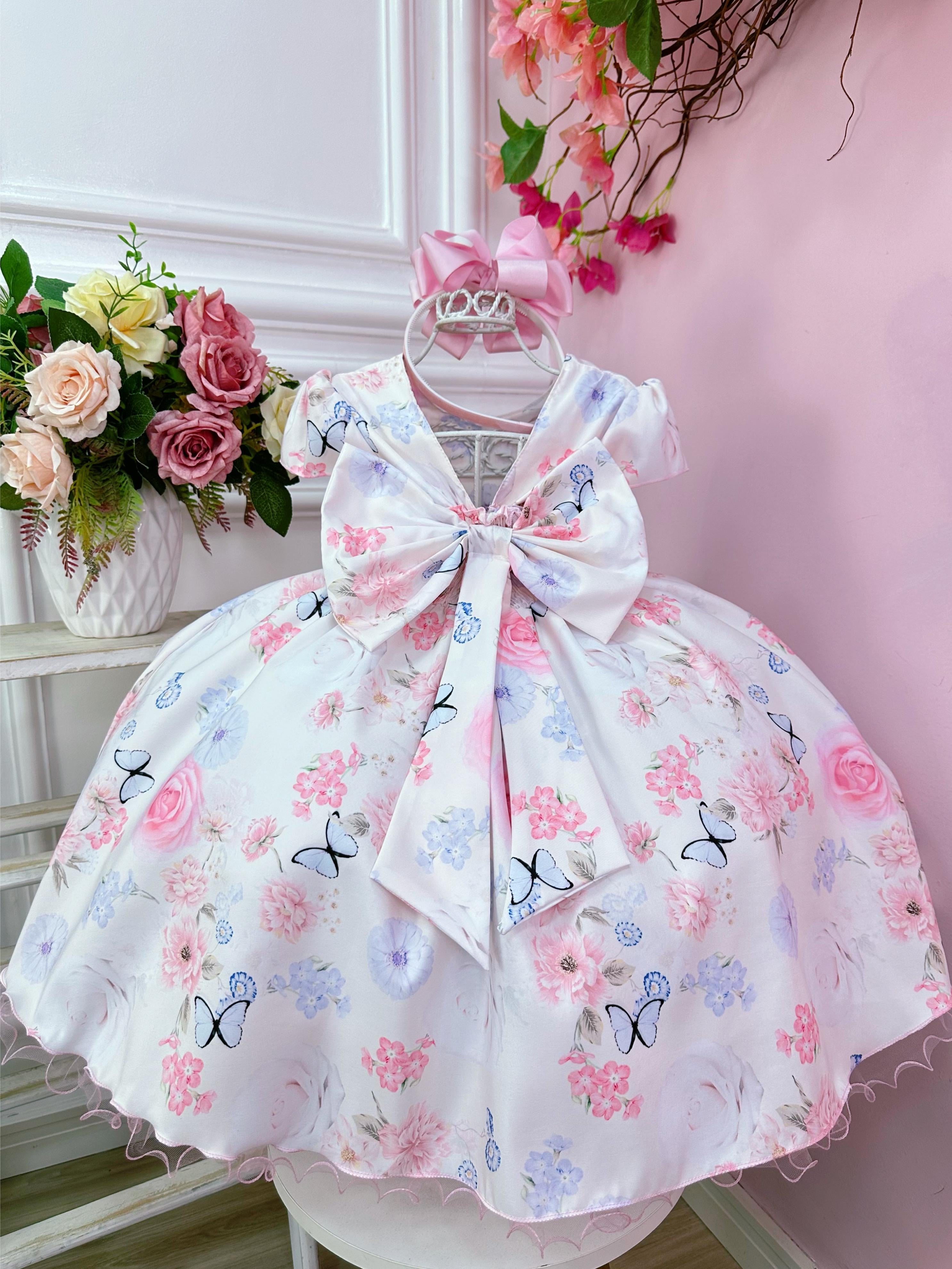 Vestido Infantil Marfim Jardim das Borboletas Festas Daminha