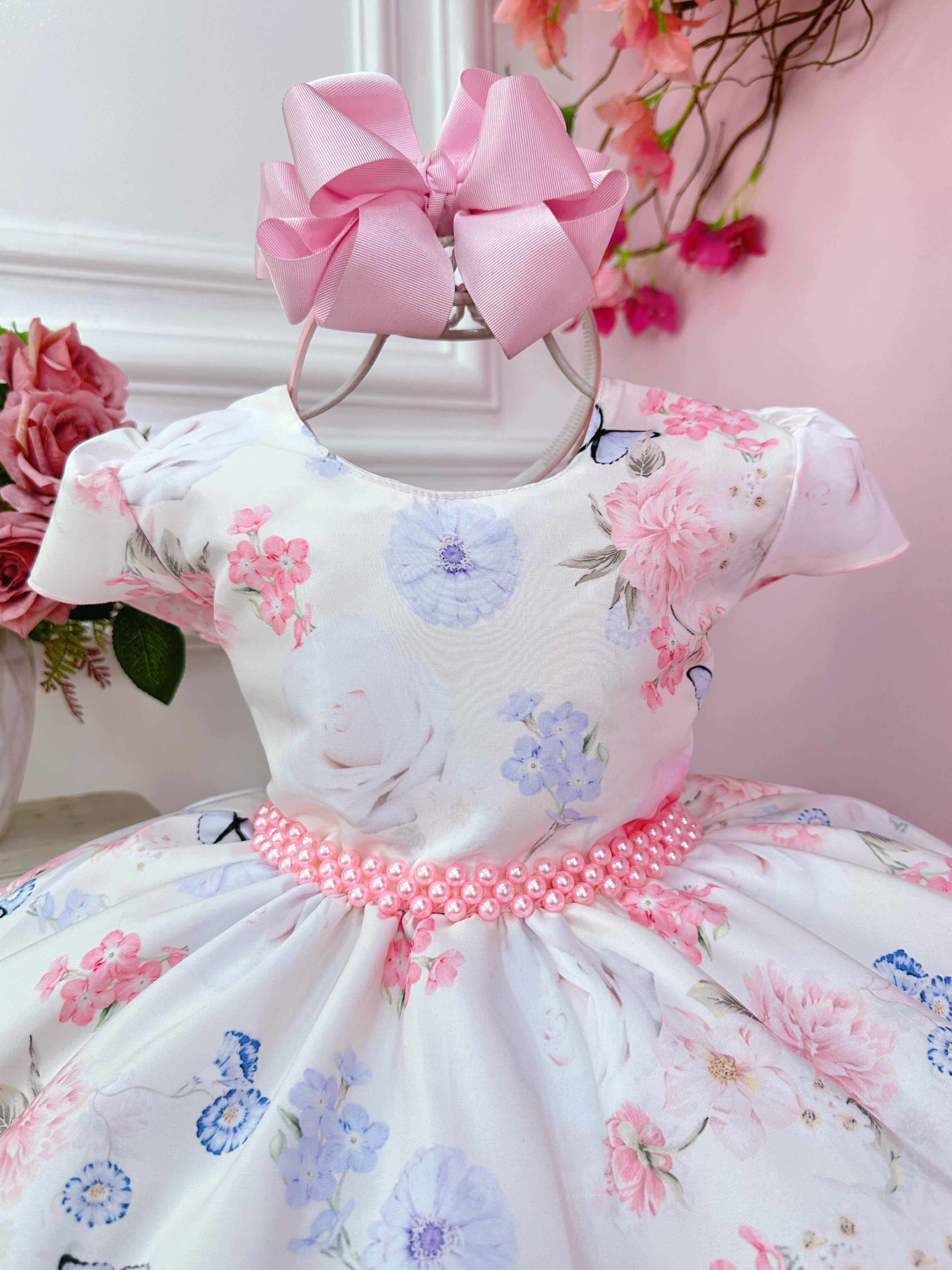 Vestido Infantil Marfim Jardim das Borboletas Festas Daminha