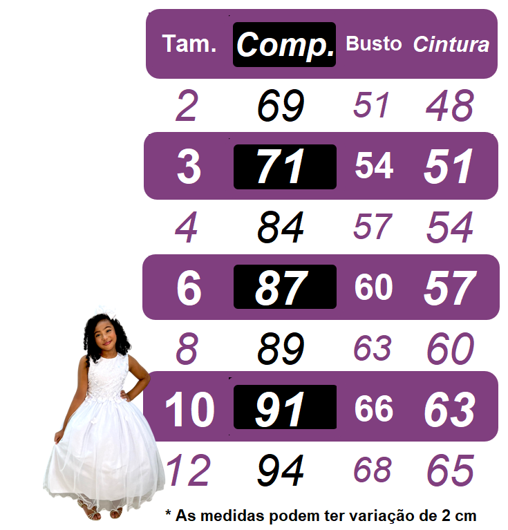 Vestido Infantil Longo Branco Busto Nervura Daminhas Festas