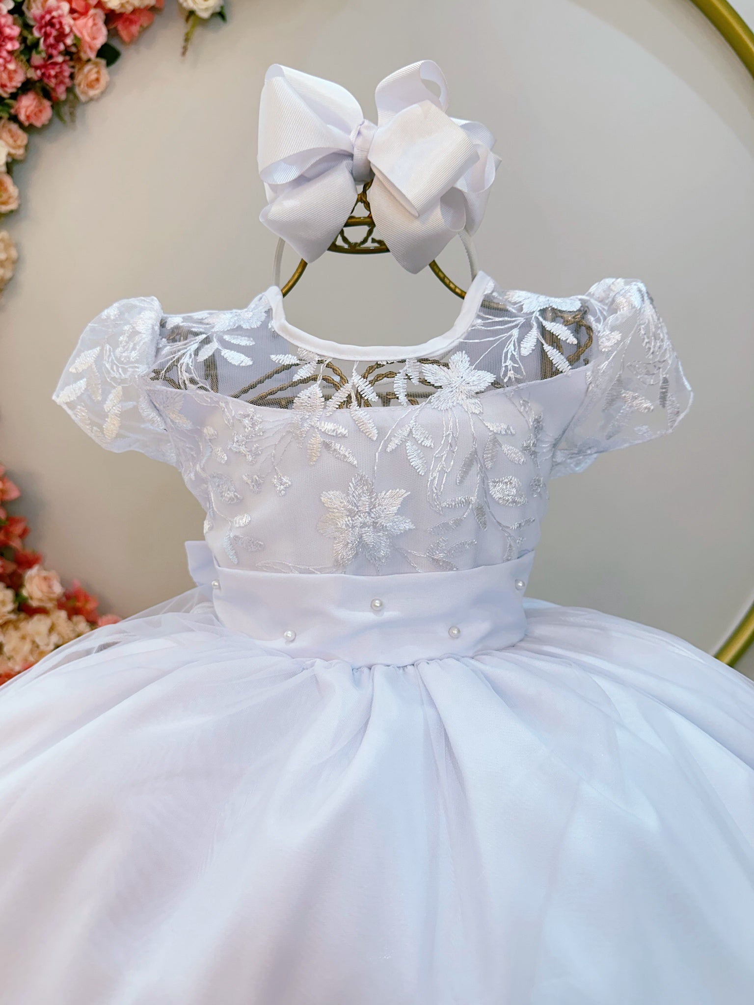 Vestido Infantil Branco Busto C/ Renda Luxo Damas Longo