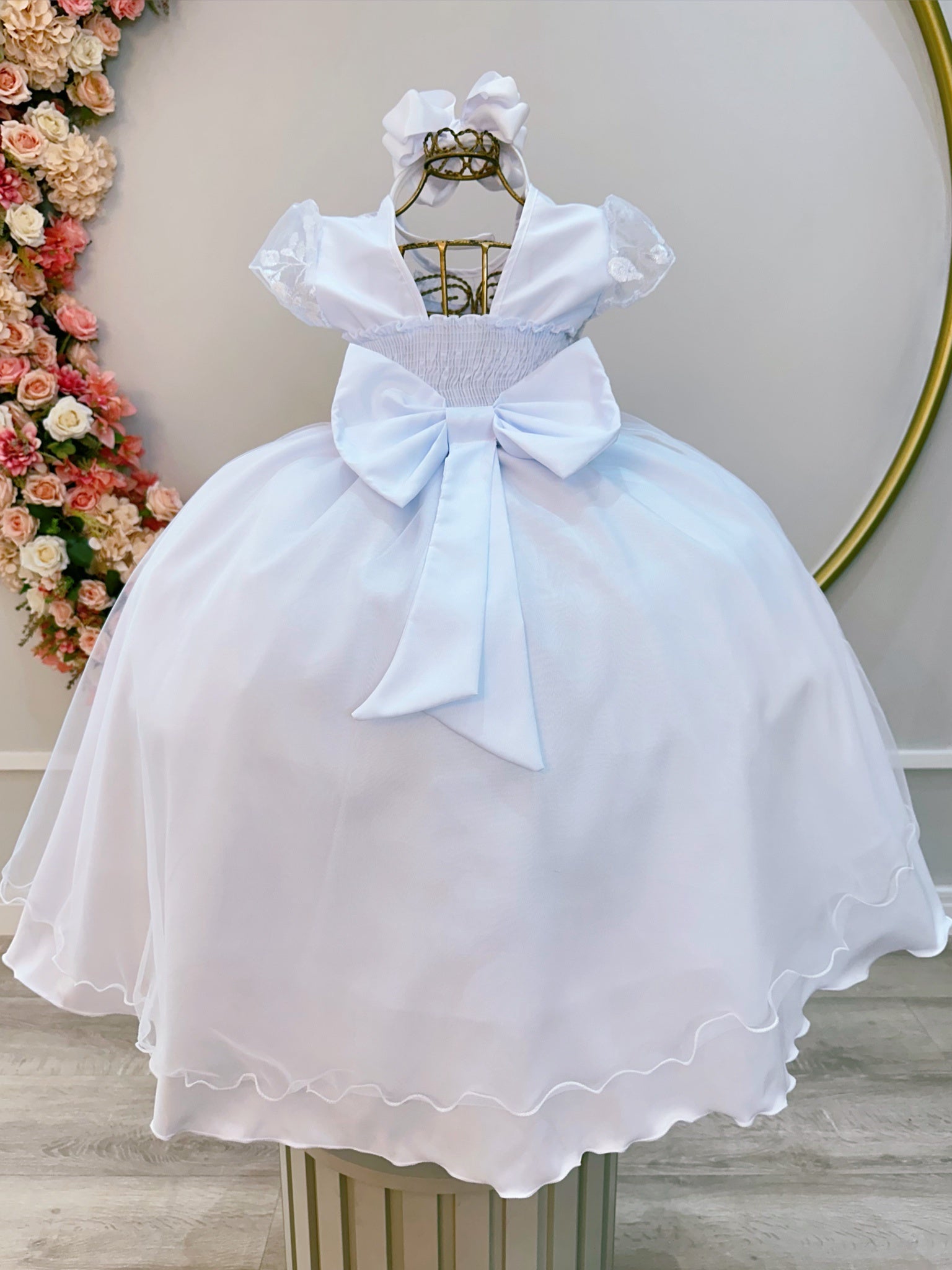 Vestido Infantil Branco Busto C/ Renda Luxo Damas Longo
