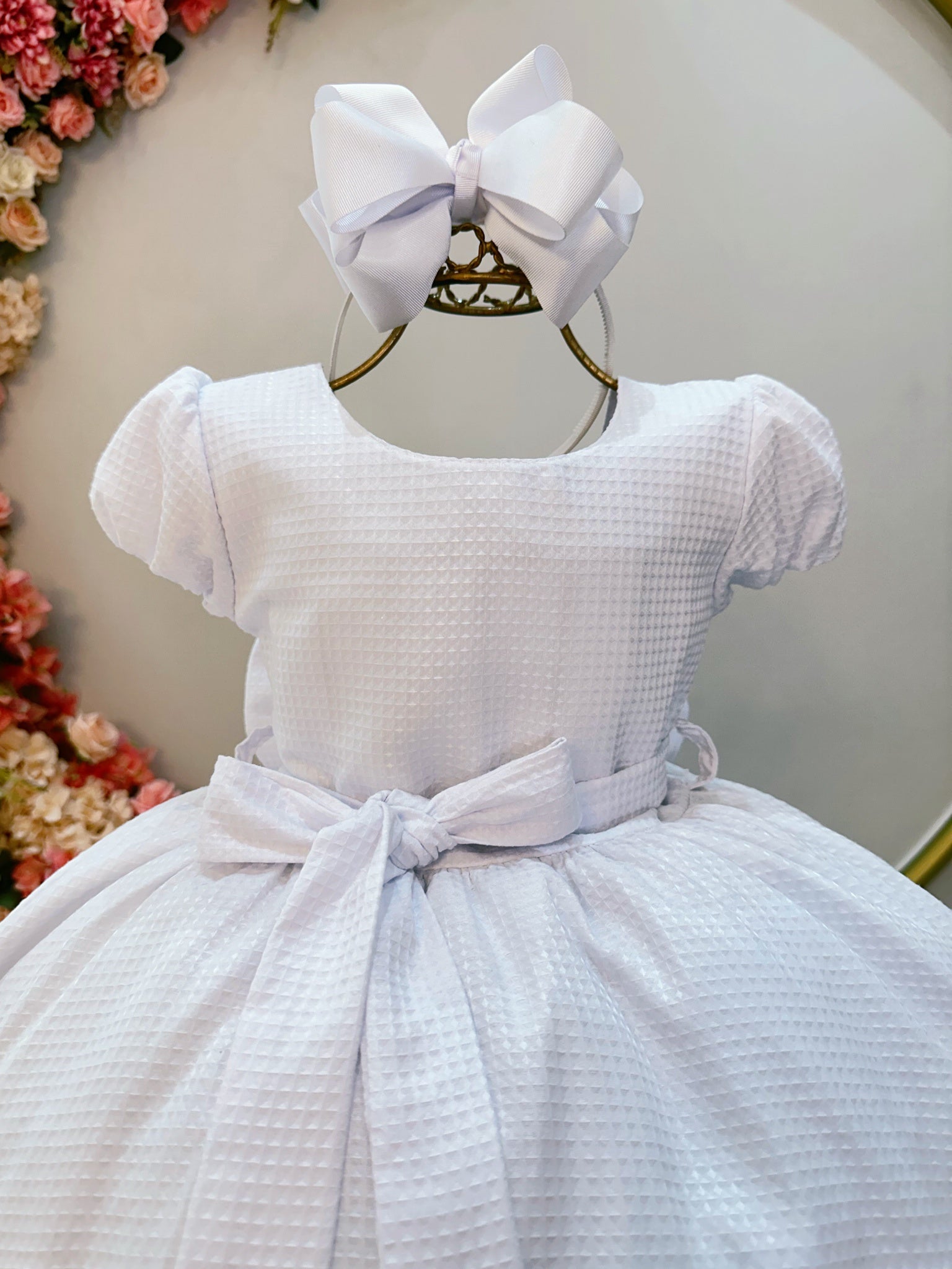 Vestido Infantil Branco Maquinetado Luxo Damas Longo