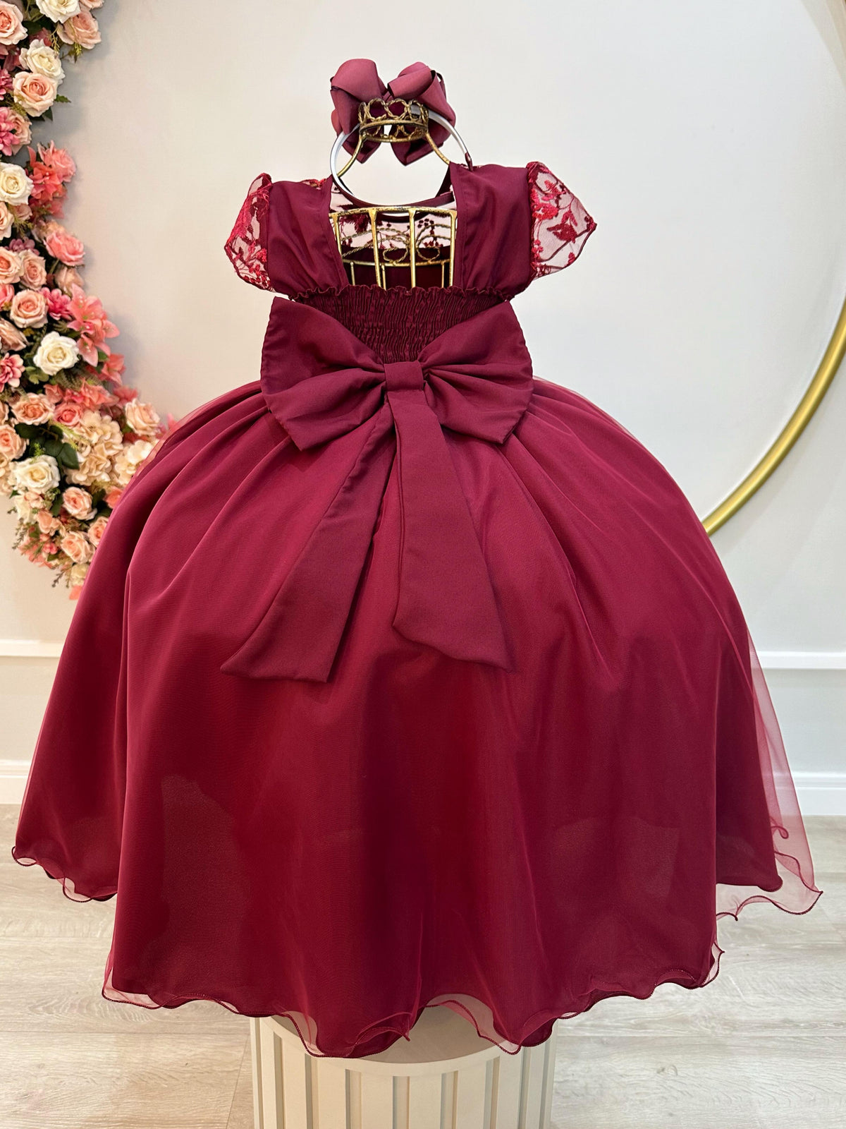 Vestido Infantil Marsala Busto C/ Renda Damas Longo Luxo