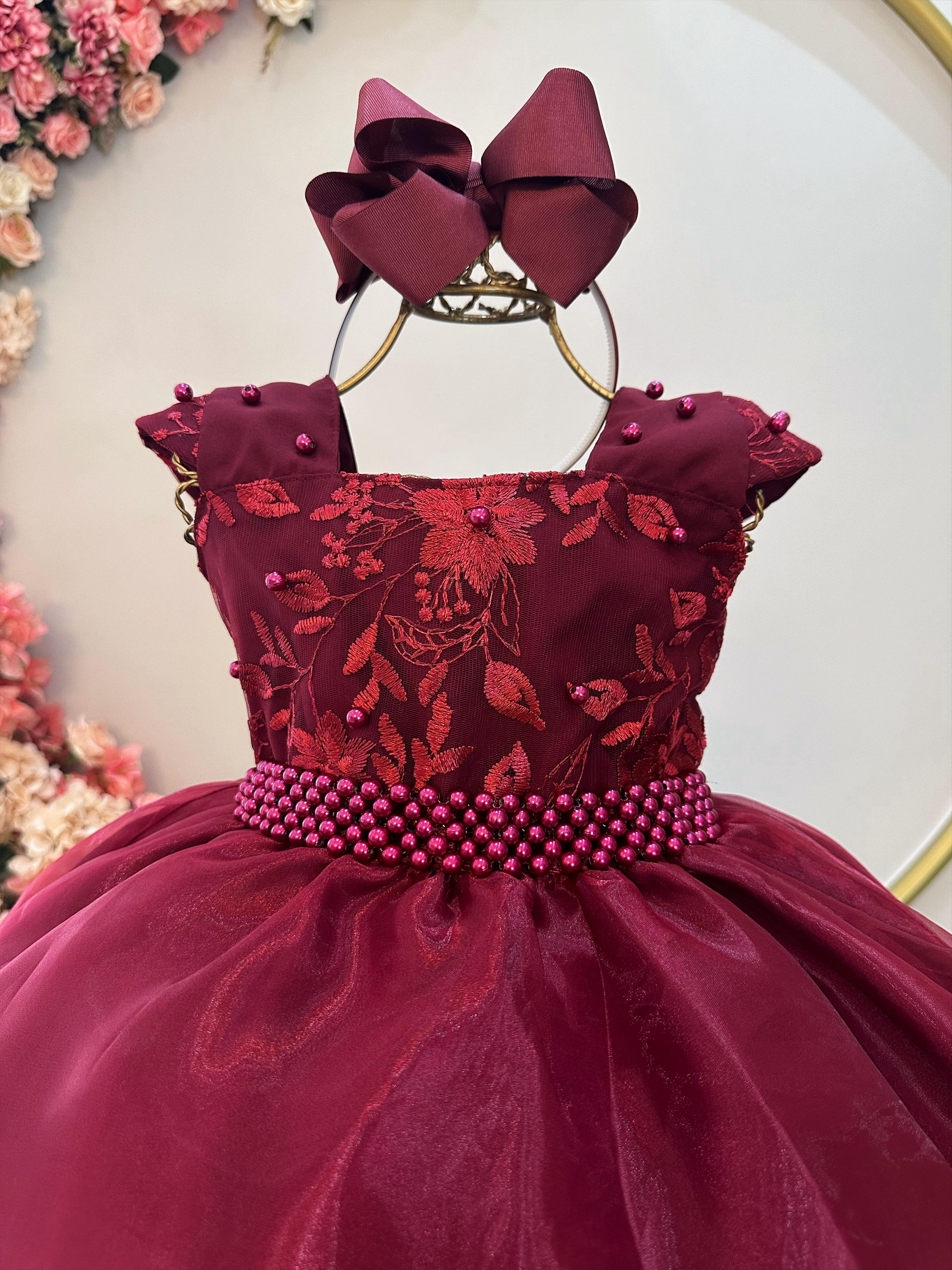 Vestido Infantil Marsala Saia Organza e Busto C/ Bordado