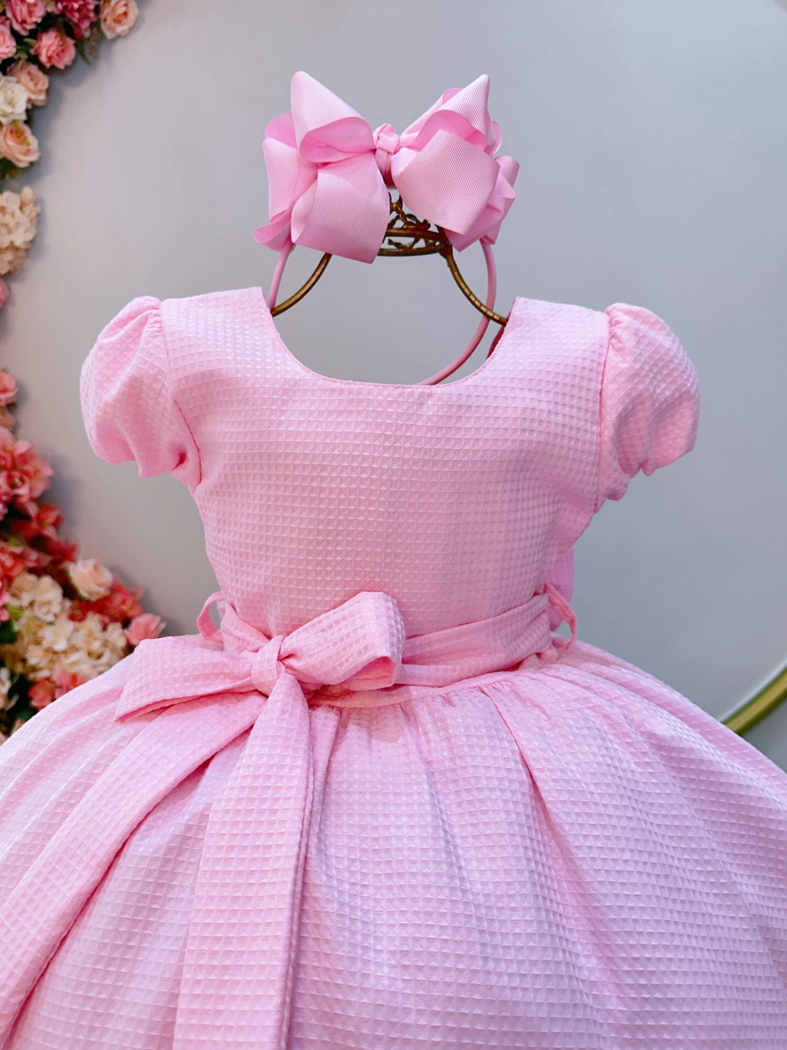 Vestido Infantil Rosa Bebê Maquinetado Luxo Damas Longo