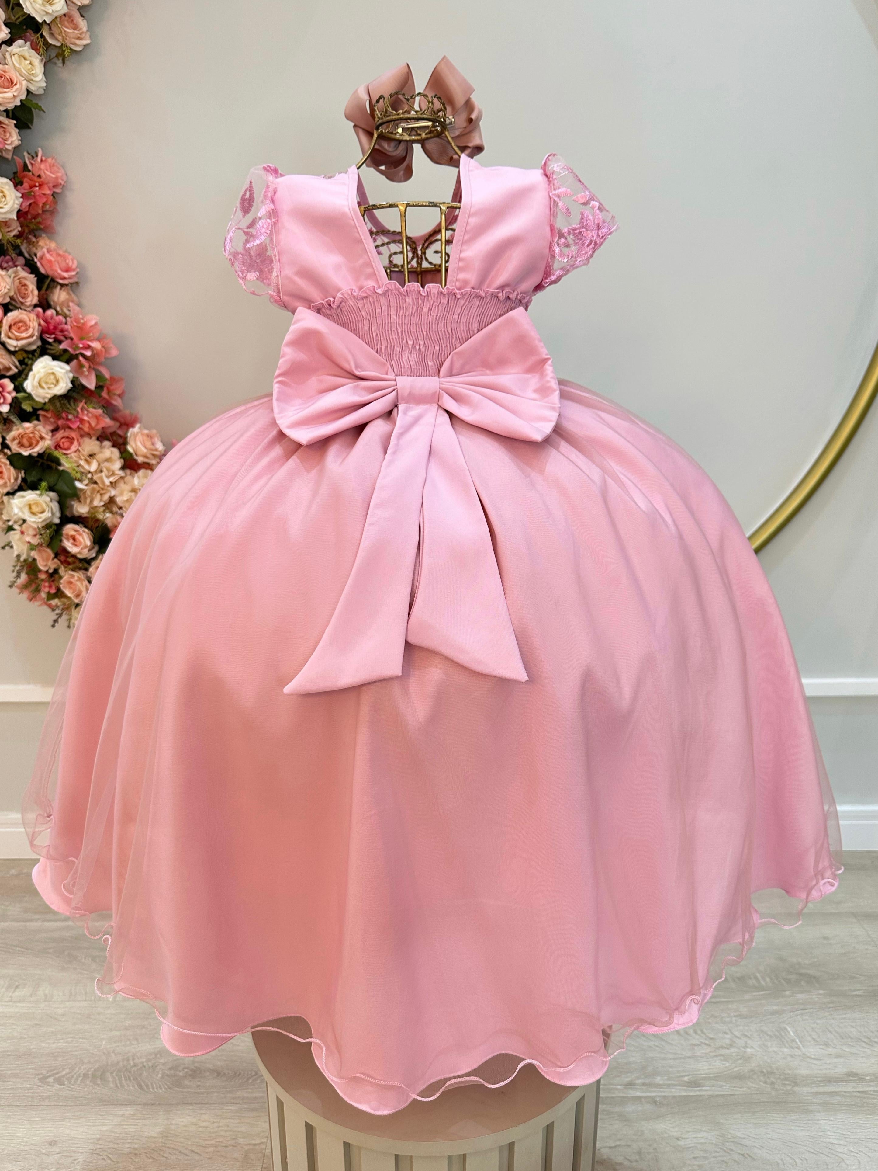 Vestido Infantil Rose Busto Com Renda Damas Longo Luxo