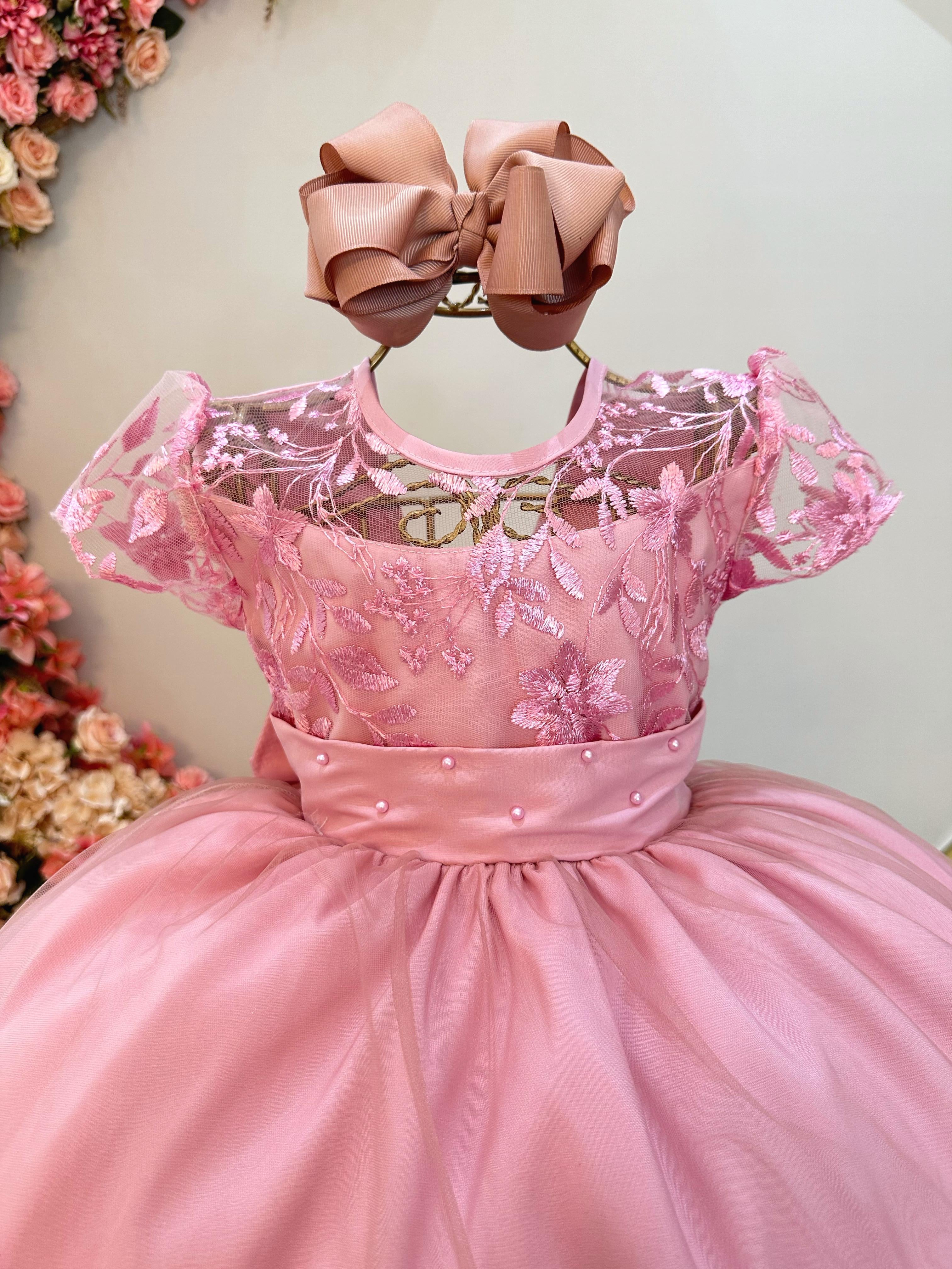 Vestido Infantil Rose Busto Com Renda Damas Longo Luxo
